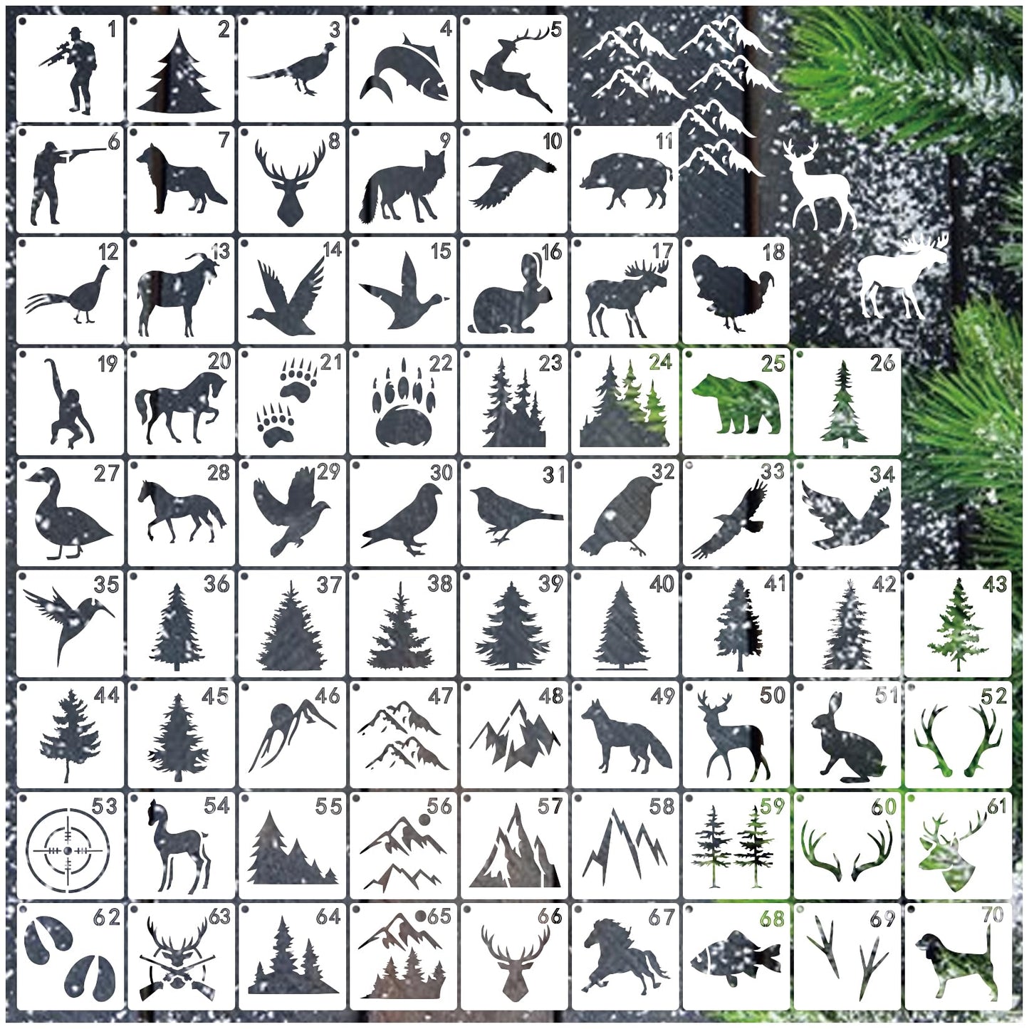 70pcs Wildlife Animal Stencils for Painting, Wood Burning, Nature Stencil Bear, Tree, Deer, Art Craft Canvas, Furniture Wall (70 Animal)