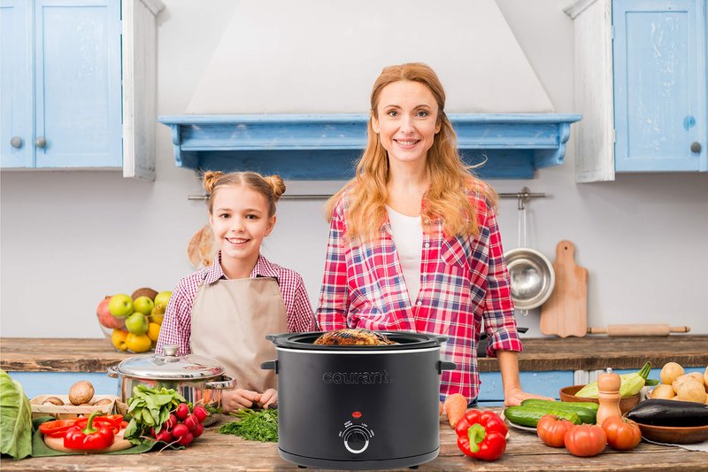 Courant Slow Cooker 5.5 Quart Crock, with Easy Cooking Options, Dishwasher Safe Pot and Glass Lid, Matte Black
