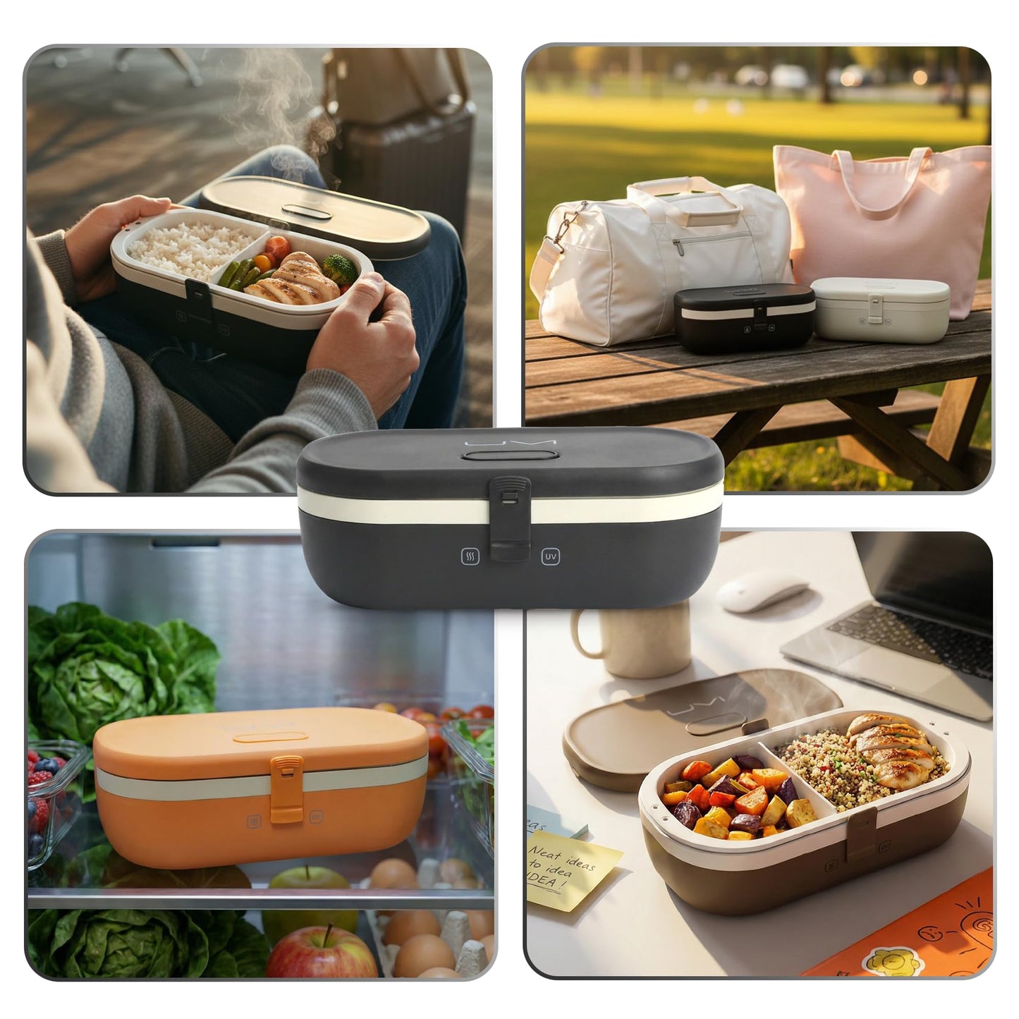 UVI, Self Sanitizing Electric Lunch Box for Adults, Portable Food Warmer for Work & Travel, Portable Heated Lunch Box for Men & Women (Charging Box Not Included)