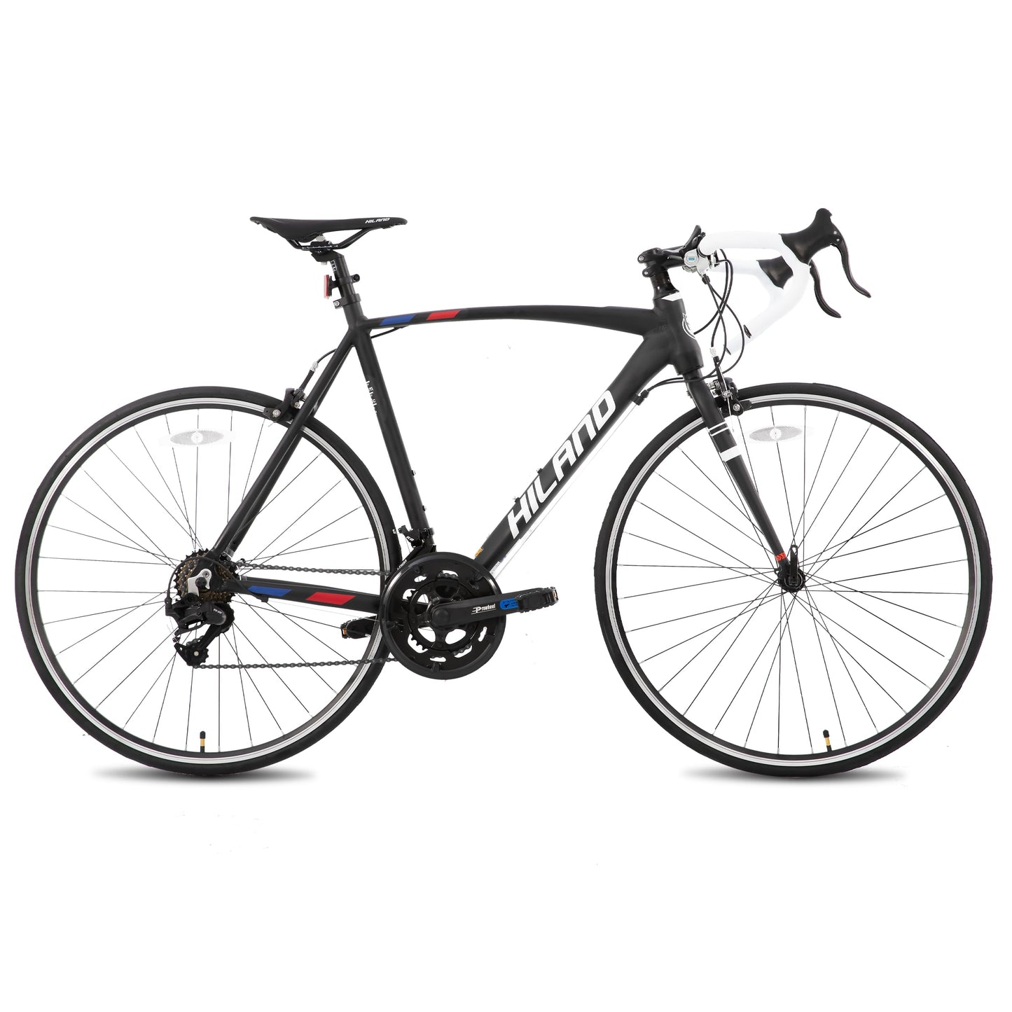 HILAND 14 Speeds 700C Road Bike, Light Weight Aluminum Frame Sport Bike, Racing Bike for Men Women Adult Bicycle 57 CM Frame Black