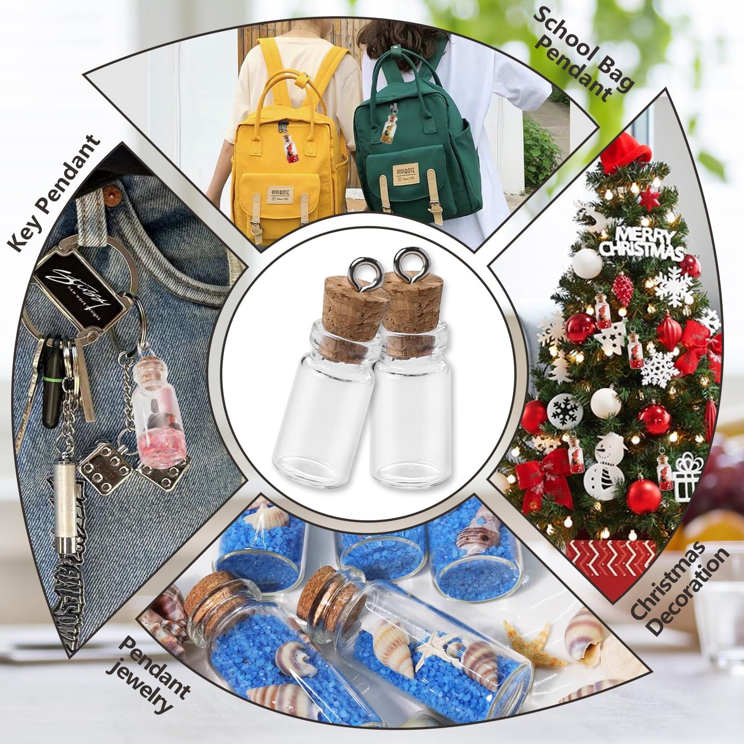 Wshxjzyay 60 Pieces 1 ml Small Glass Bottles with Cork Lids, Mini Glass Wishing Bottles, Empty Spell Jars for Theme Party DIY Crafts Christmas Tree Decoration