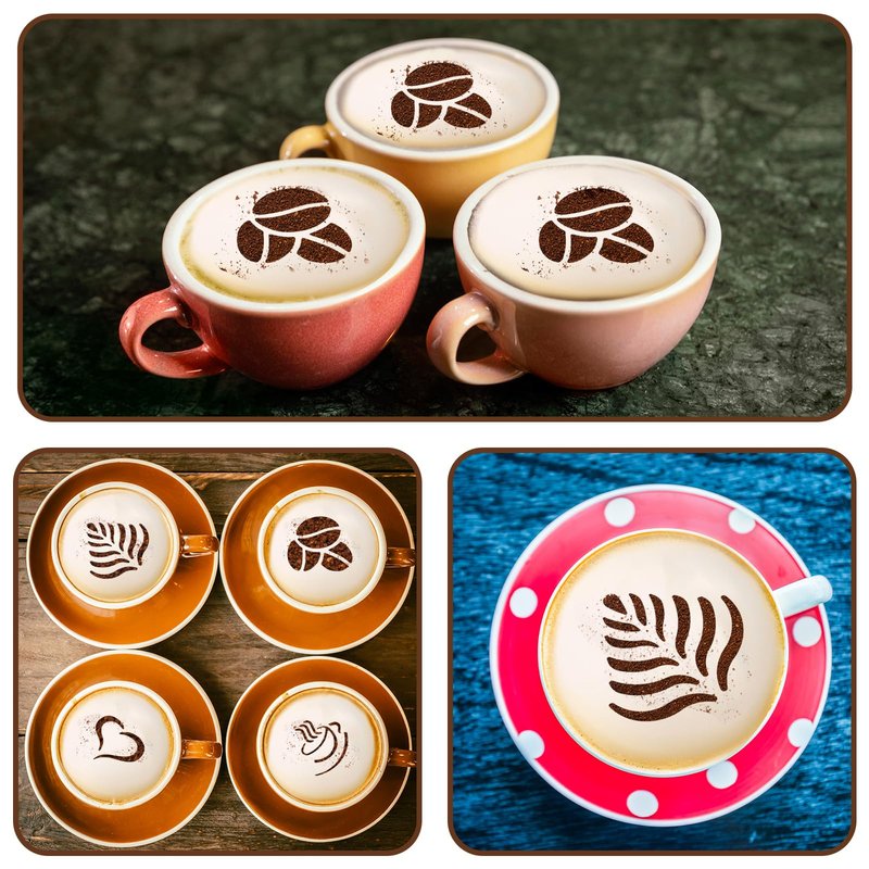 Guduling 4 Pcs Latte Art Stencils,Coffee Stencils Latte Art,Coffee Stencil with Various Patterns for Cappuccino Lattes Cake Decorating Coffees Shop and Home Use(Silver)