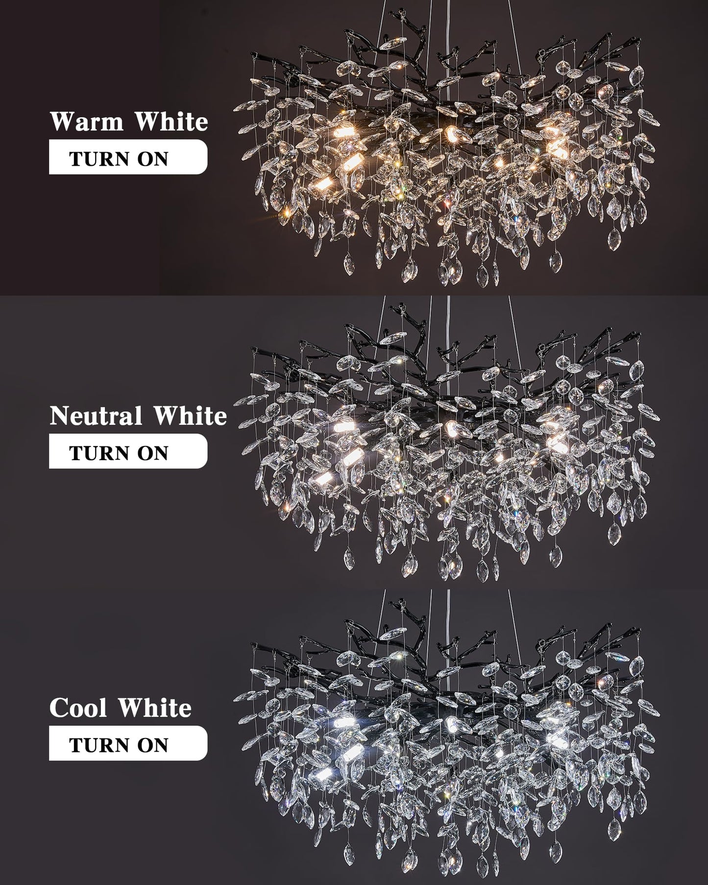 witkey Modern Tree Branch Crystal Chandelier Luxury Black Crystal Pendant Lighting 30" Contemporary 10-Light Chandeliers for Dining Room Kitchen Bedroom Living Room