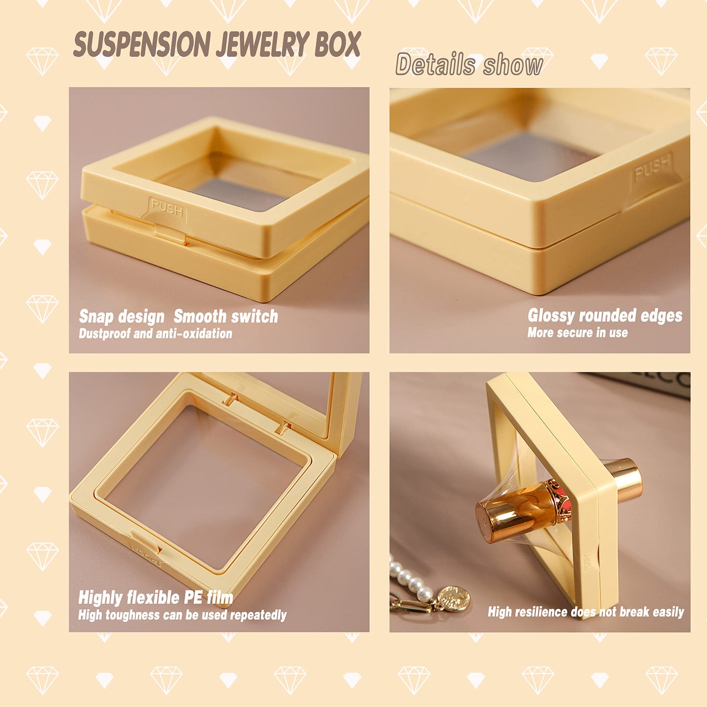 ailison 12PCS 3D Floating Frame Display Stand, Jewelry Box, Gift Box, Ornament Organizer, Small Travel Jewelry Box, PE Film Anti-Oxidation, Suspended Display Box Stackable (3.54 * 3.54,Type 4)