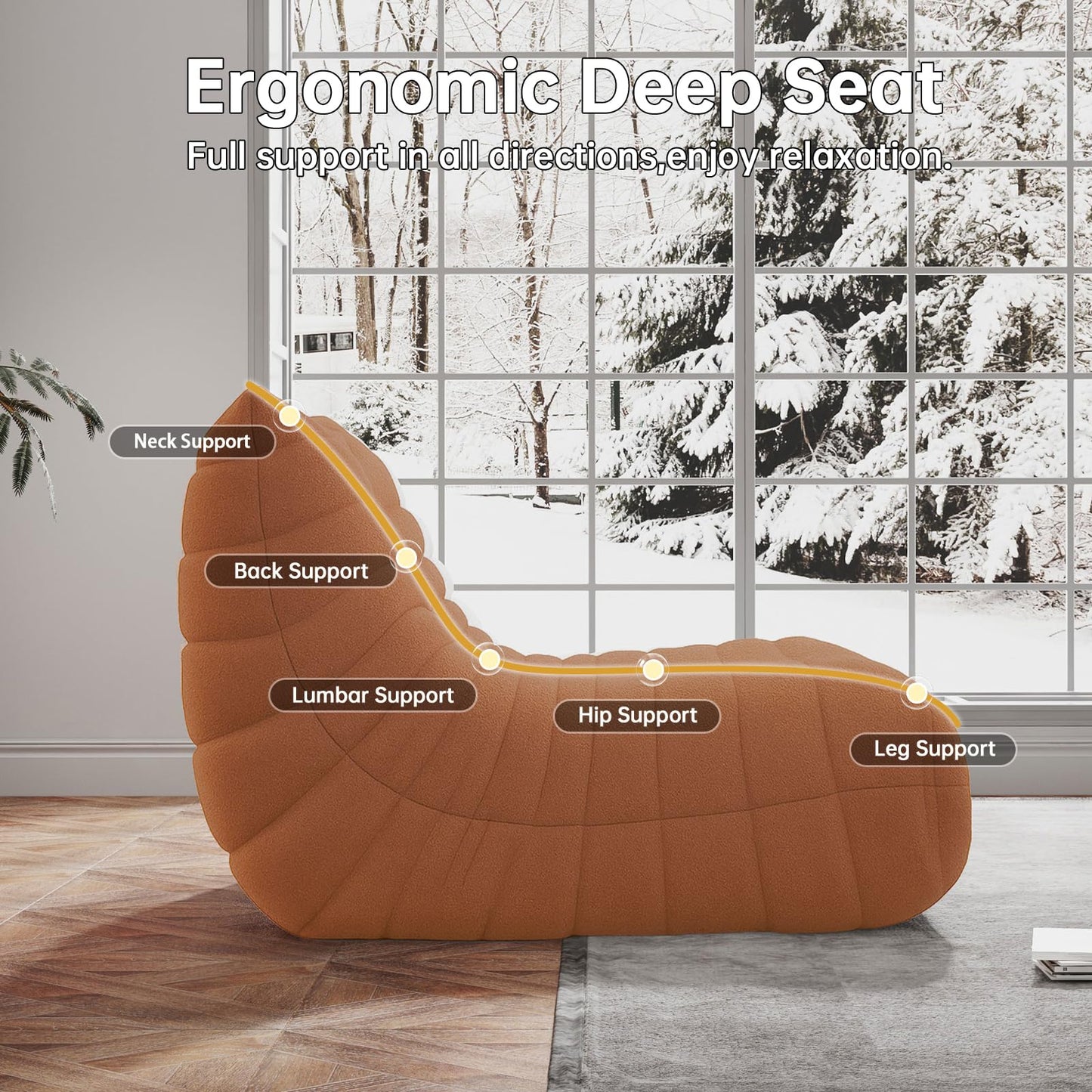 WHGBJA Bean Bag Chairs for Adults, Memory Foam Couch Loveseat Sofa Chair, Soft Teddy Material Cozy Comfy Reading Nook Chairs, Floor Chair for Living Room Bedroom Office(Orange)