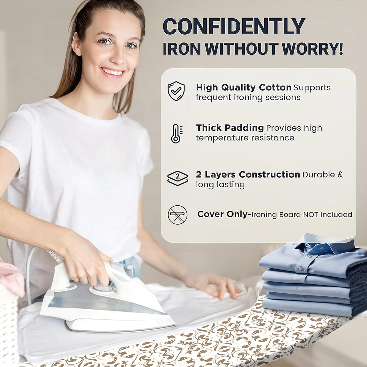 UniSimp Small Ironing Board Cover - Heat Resistant Cotton Canvas Pad | 12"x32" Taupe Design
