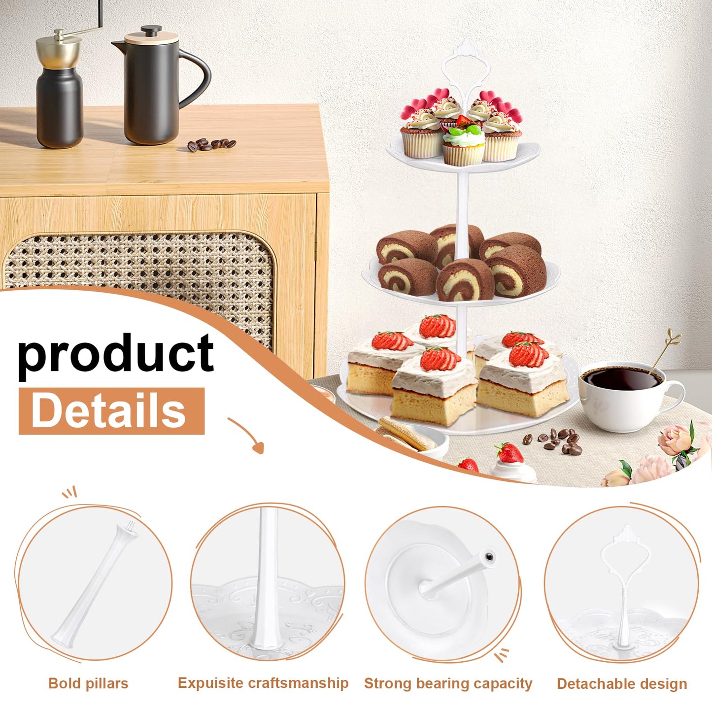 Mwellewm 10Pcs Cupcake Stand,Dessert Table Display Set, 4 White 3 Tired Cake Stand 6 Plastic Serving Trays for Party Cookie Rack Desert Tower Holder for Wedding Decor Baby Shower Tea Party Decorations