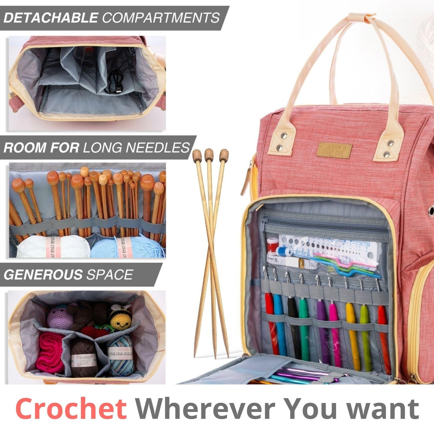 MODDA Crochet Kit for Beginners Adults and Kids - with Backpack and Video Course, Amigurumi and Crocheting Kit, Beginner Crochet Kit with Crochet Bag Backpack, Yarn, Hooks, Book, Crochet Starter Kit