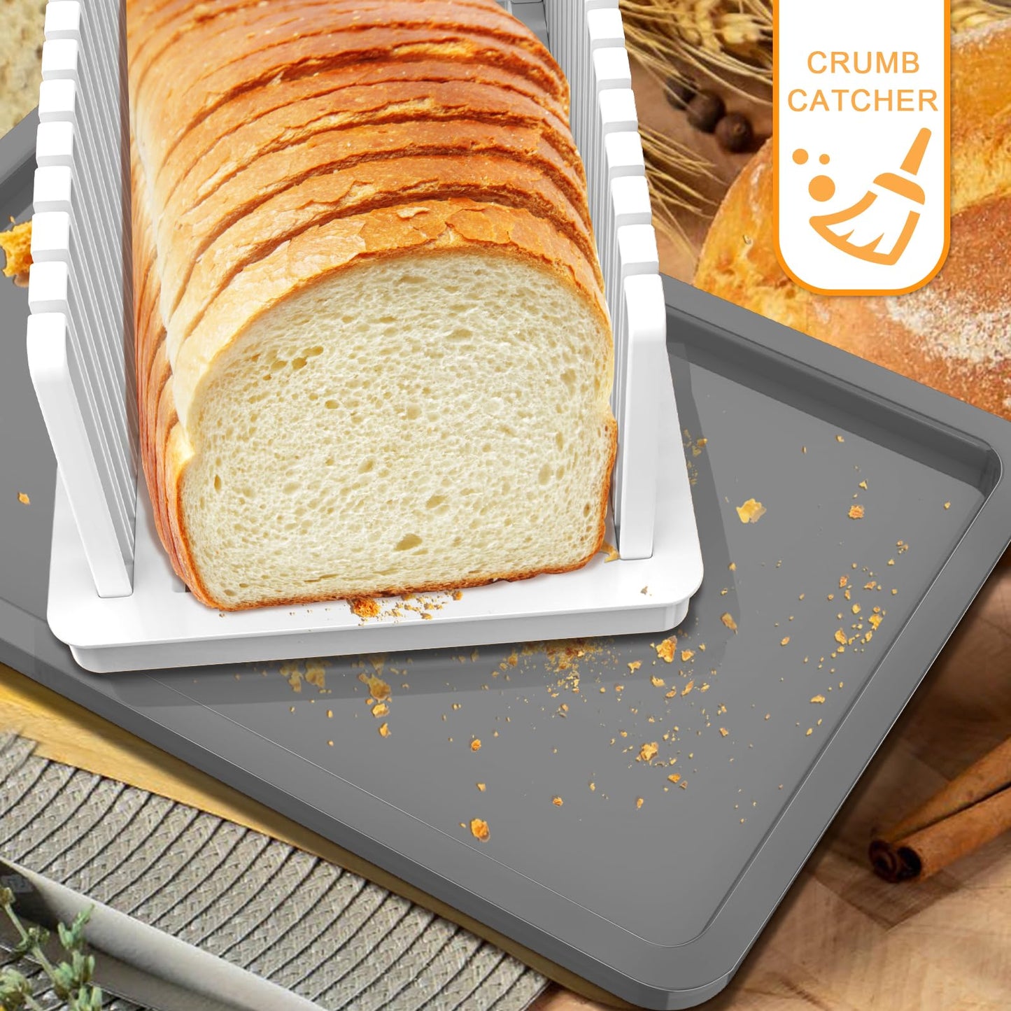 Kiss Core New Upgrade Bread Slicer for Homemade Bread, Bread Slicing Guide Adjustable Width, Foldable and Compact Cutting Guide with Crumb Tray, Suitability for Homemade Bread, Bagels, Cakes