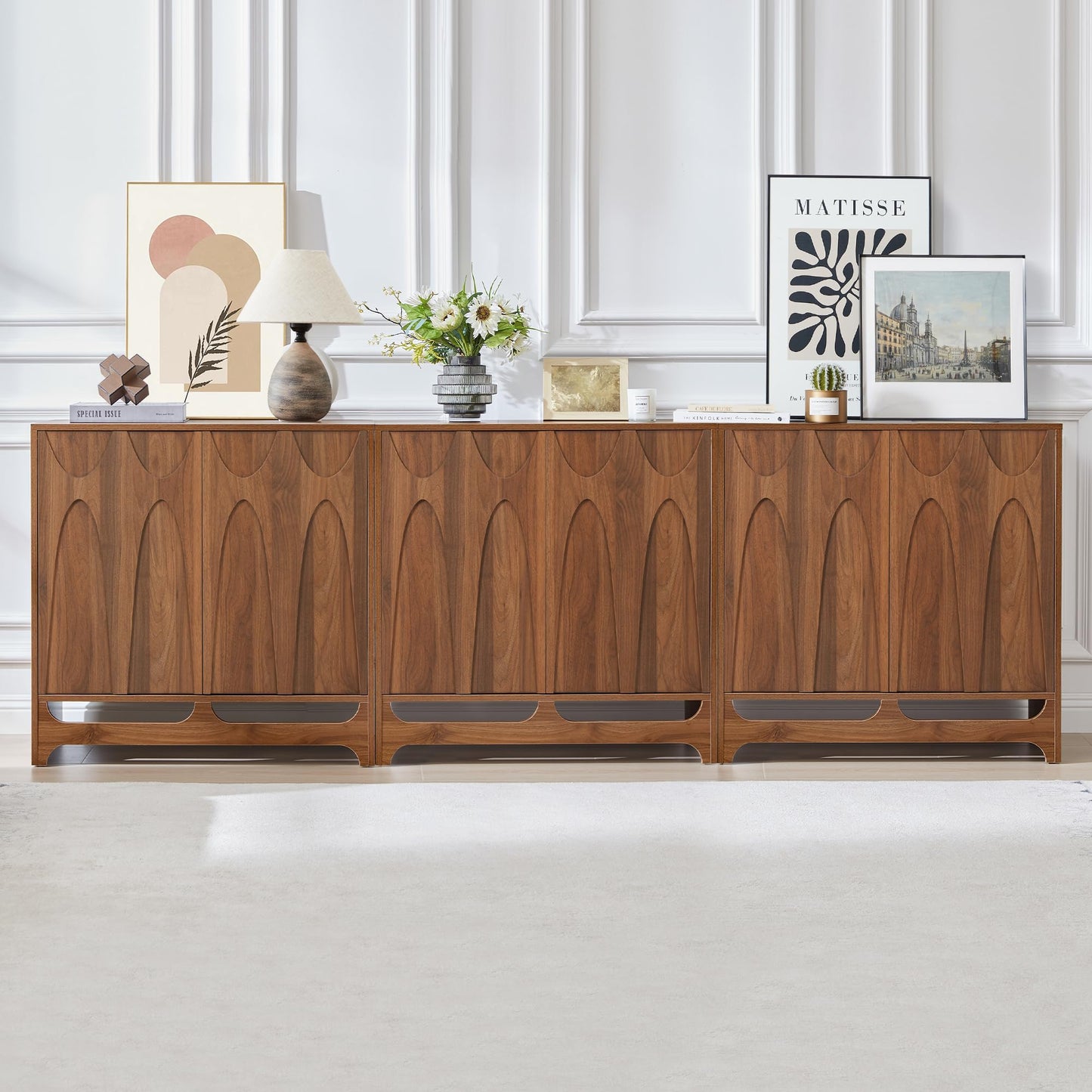 Bifins Sideboard Buffet Cabinet with Storage Set of 3, 94.5” Mid Century Modern Storage Cabinet with Adjustable Shelf and 6 Doors for Dining Room, Living Room,Entry
