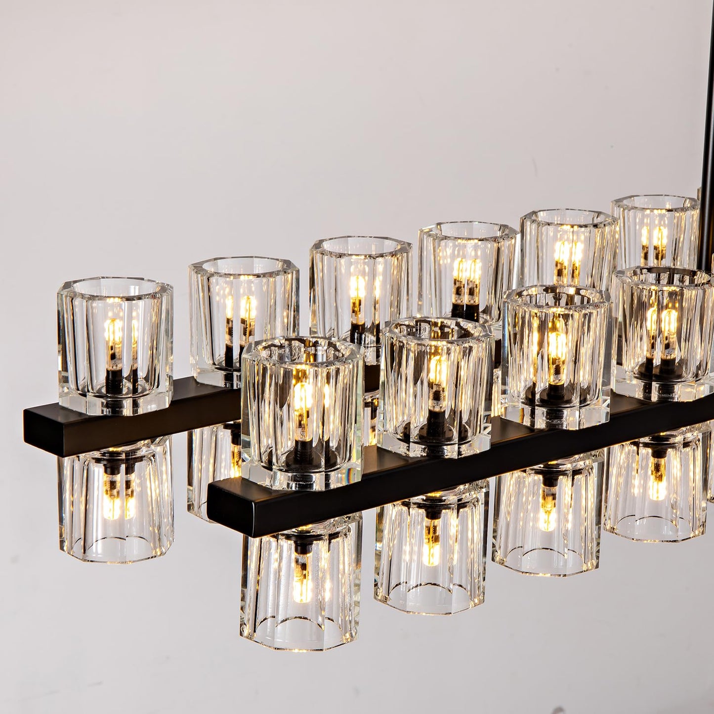 Plsintly Crystal Black Rectangular Chandelier Light Fixture,72 in Large Dining Room Chandelier Over Table,Modern Chandeliers for Living Room,Arcachon Chandeliers,Kitchen Island,Includes 80xG4 Bulbs