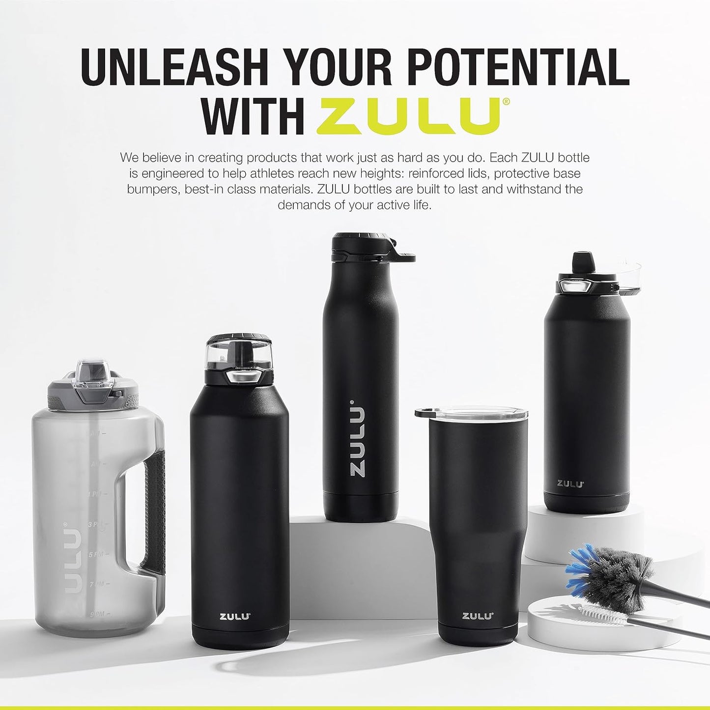 ZULU Goals Vacuum Insulated Large Capacity Stainless Steel Water Bottle | Reusable Jug with Carry Handle