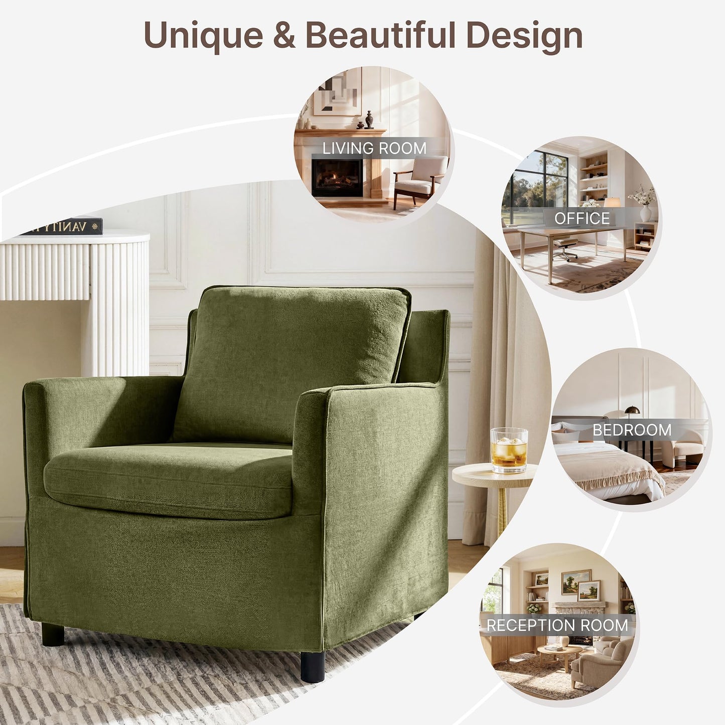 Upholstered Barrel Accent Chair, Modern Single Sofa with Washable Slipcover for Living Room, Bedroom,Reading Spaces,Office,Green