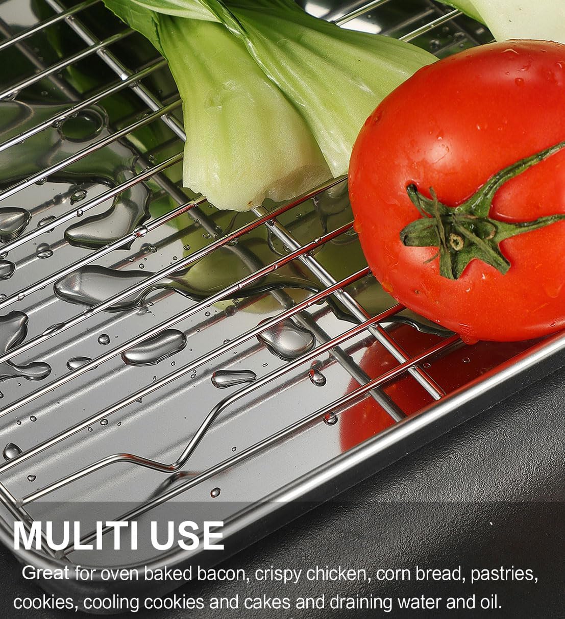 Stainless Steel Baking Sheet Set - Cookie Pan with Cooling Rack & Silicone Mats | 16 x 12 Inch, Easy Clean