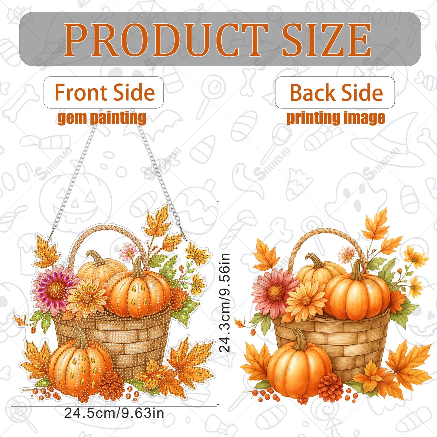 SOURMO Halloween Diamond Art Painting Hanging Kit, DIY Diamond Gem Painting Ornament Pendant, Acrylic Board Gem Painting Sign Kit for Adult(Pumpkin)