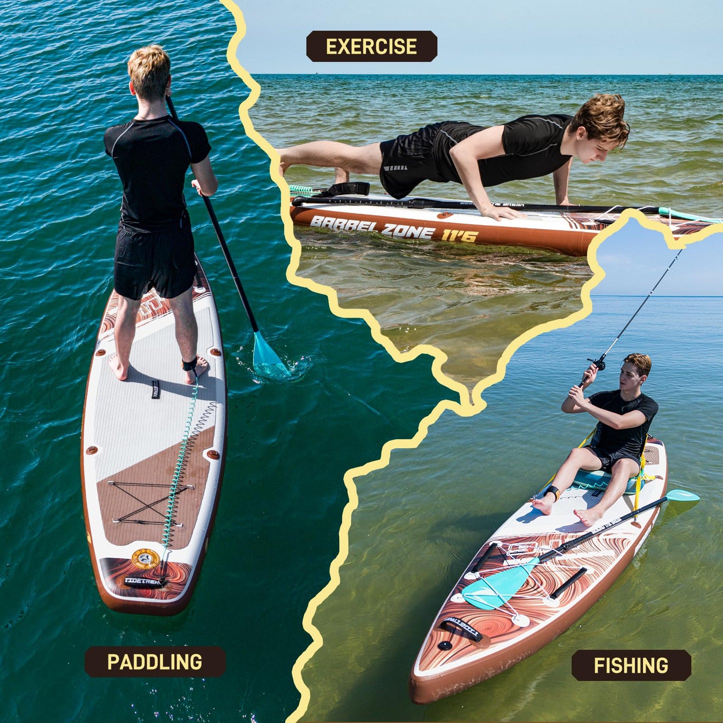 TIDETREK 11'6" Inflatable Stand Up Paddle Boards, Premium SUP Accessories, Non-Slip Comfort Deck for Youth & Adults (Amber Drift/Kayak Seat)