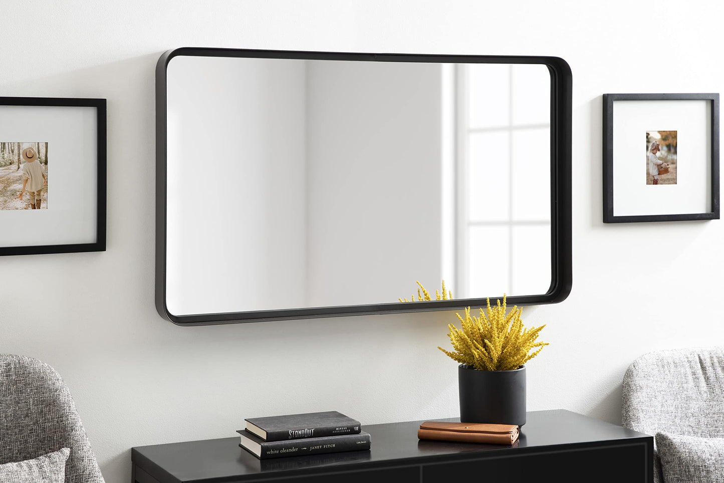 Kate and Laurel Armenta Modern Soft Rectangle Metal Framed Mirror; 40 x 24; Gray; Functional Industrial Accent Mirror with Bold Finish for Wall Decor