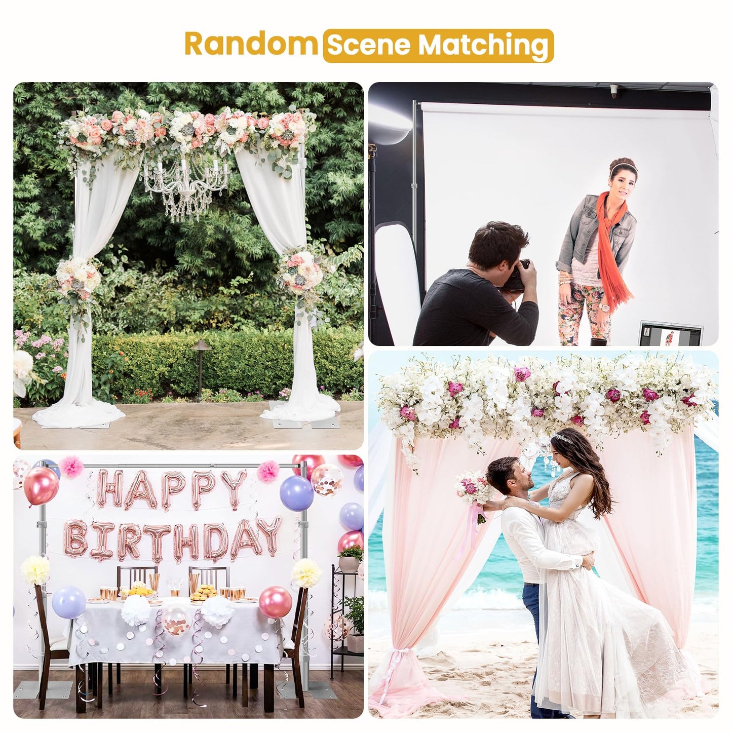 Jiang&Rong 10x10Ft Double Crossbar Backdrop Stand - Pipe and Drape Heavy Duty Adjustable Metal Frame with Drape Kit, Photographic Studio Backdrop Stand for Wedding, Birthday Party, Banquet Decorations