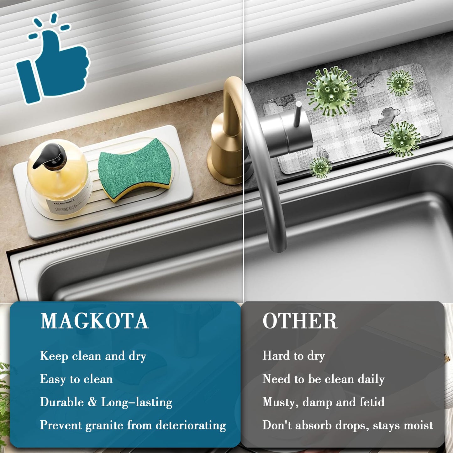 2 PCS Water Absorbing Stone Tray for Sink, Quick Drying Diatomite Bathroom Tray Countertop, Stone Drying Mat for Kitchen Counter Faucet, Soap Dish Dispenser Vanity Organizer, White-A-8.3" x 4"