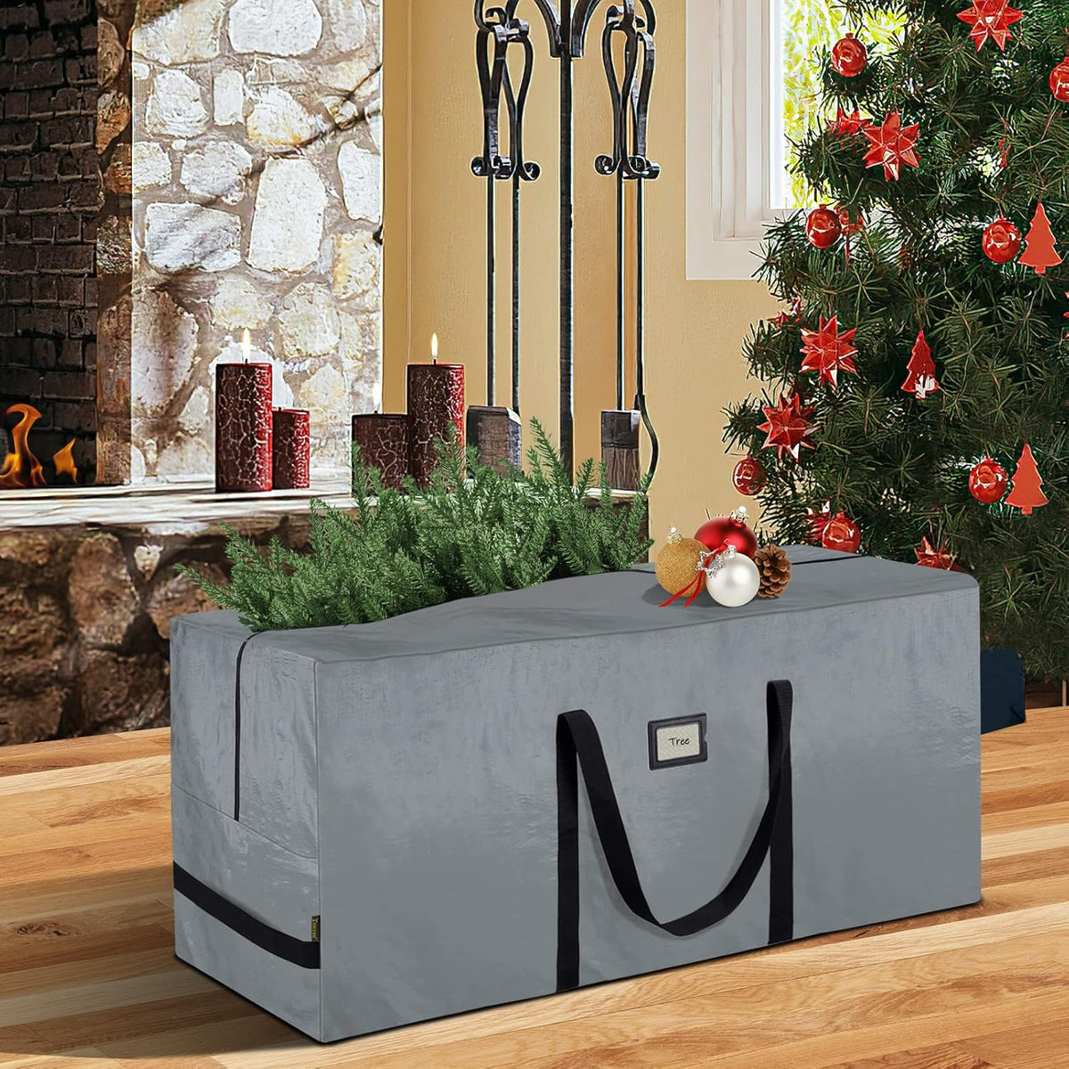 BALEINE Christmas Tree Storage Bag - Heavy Duty Extra Large with Reinforced Handles & Dual Zippers | Gray, 7.5 ft