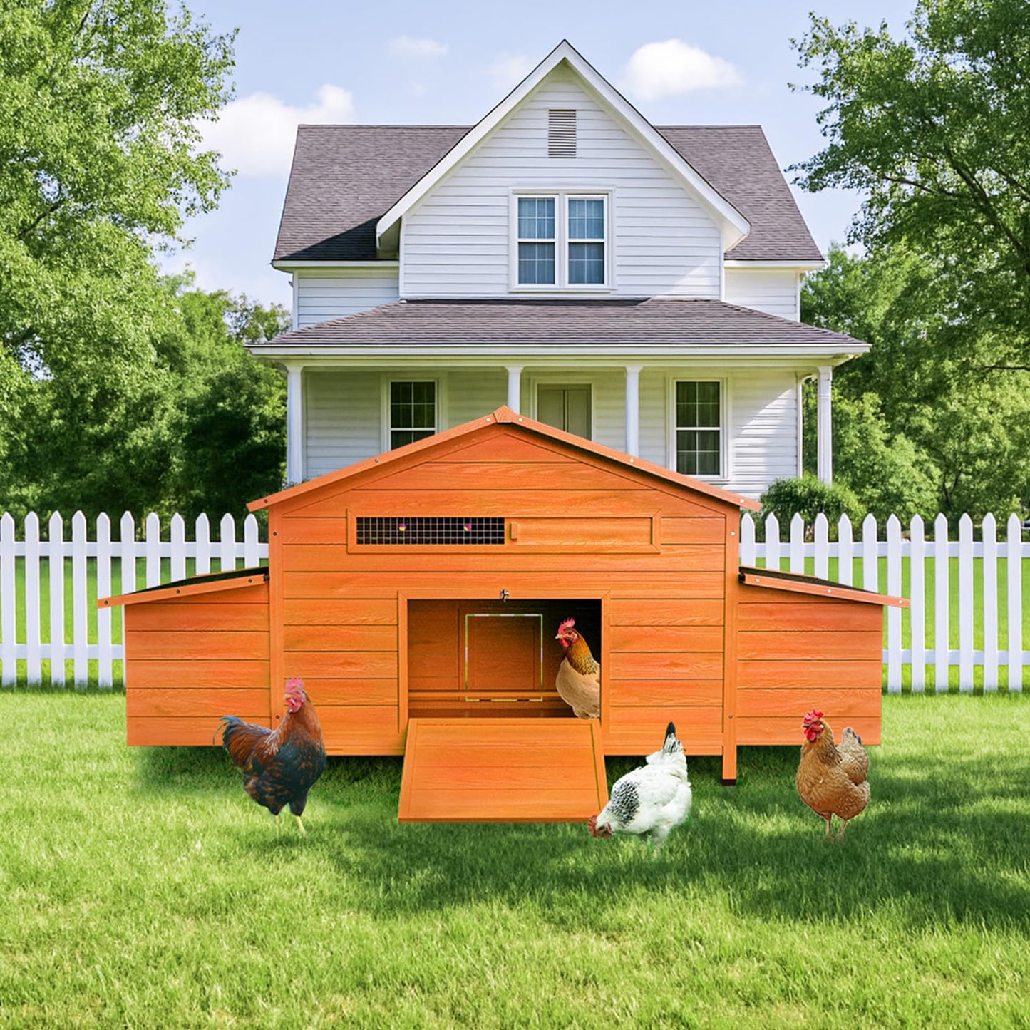 Yafylly 70" Chicken Coop for 2-4 Chickens Outdoor Wooden Hen House Poultry Pet Hutch for Backyard with Nesting Box, Wood