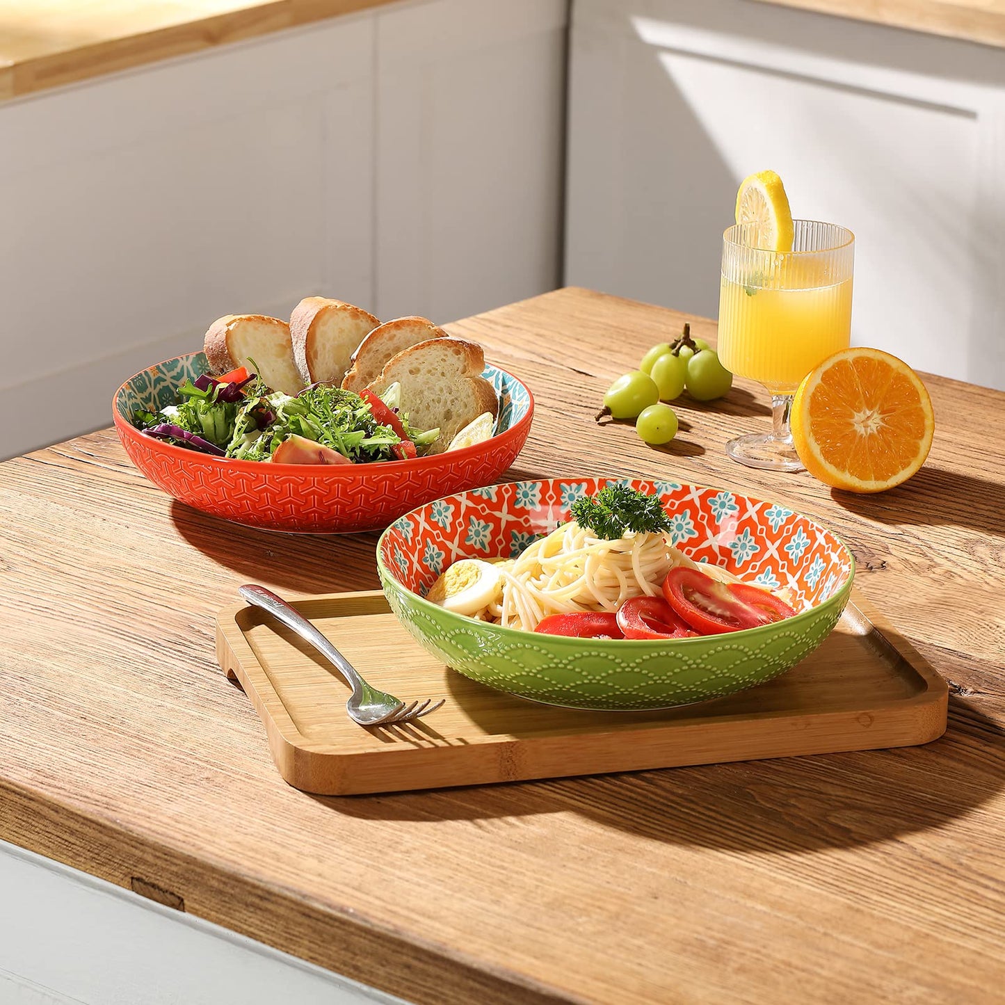 Metahom Ceramic Pasta Bowls, 40 Oz Large Salad Bowls, 8.75'' Wide and Shallow Bowls for Kitchen, Serving Bowls and Plates Set, Dishwasher & Microwave Safe, Set of 4