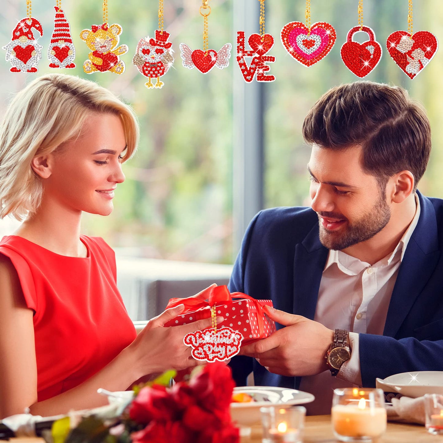 Inbagi 15 Pcs Valentine's Day Diamond Painting Keychains Kits with Tools Love Heart Painting Keyrings 5D Gnome Diamond Art Keychain Ornaments for Valentine's Day DIY Crafts Wedding Decor