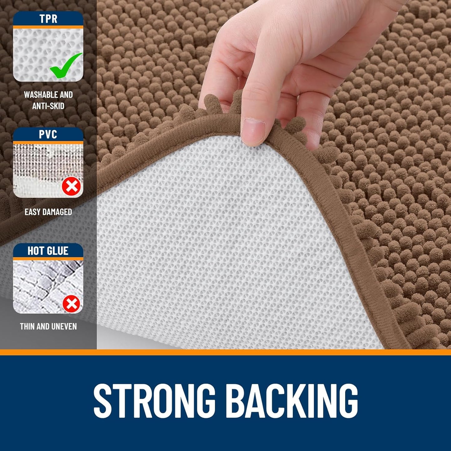 OLANLY Large Bathroom Rugs - Extra Soft Chenille Bath Mats | Quick Dry, Machine Washable, Mocha 59x35