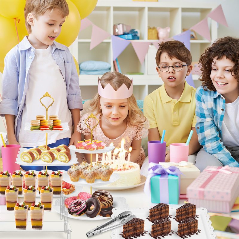 Xoogifae 13pcs Dessert Table Display Set, 4pcs Tiered Cupcake Stand Holder Tower, 1pc Acrylic Dessert Display Riser, 6pcs Serving Trays, 2pc Tong Combo For Wedding Party Birthday Bride Baby Shower
