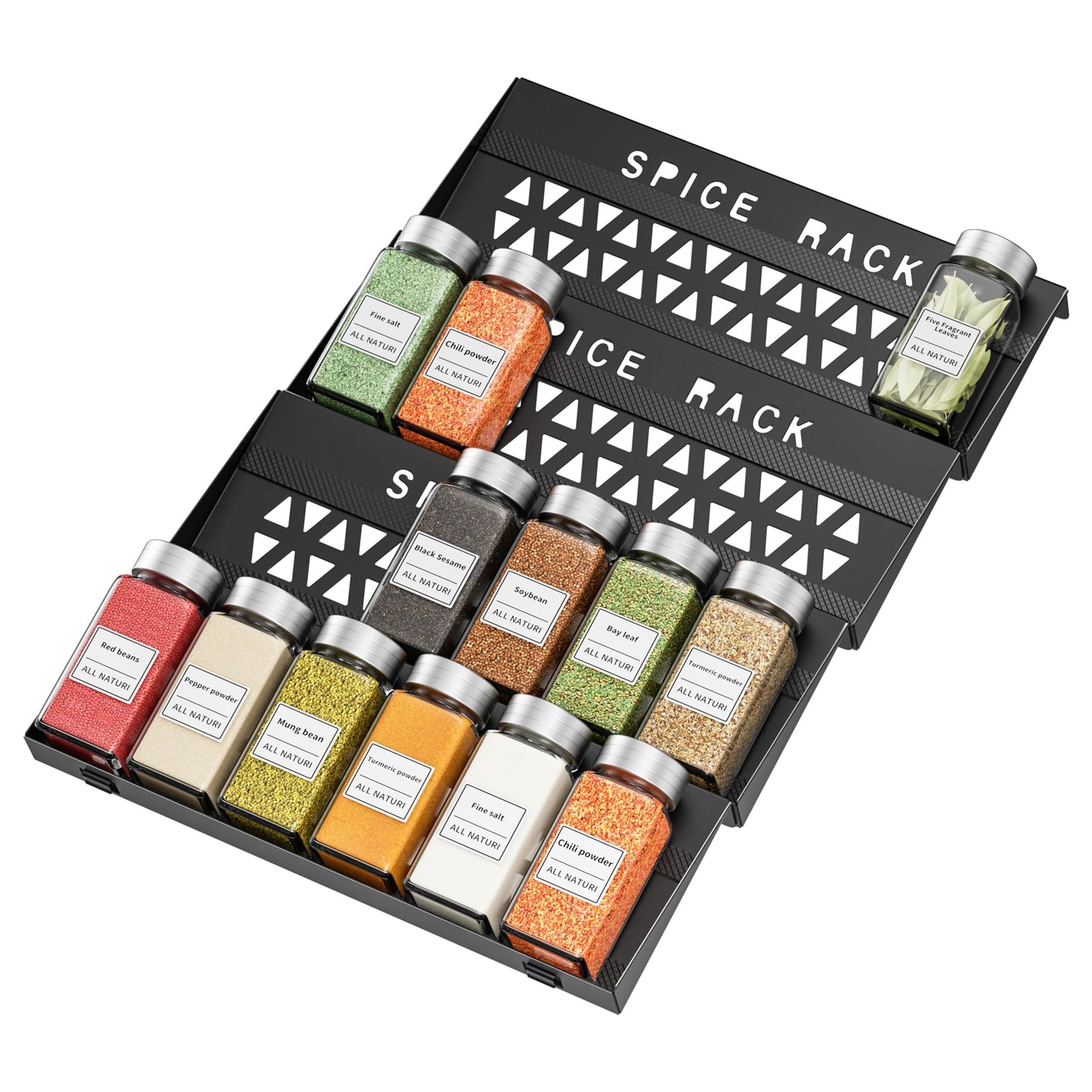 BOIVSHI Spice Drawer Organizer, 4 Tier Metal Spice Organizer for Drawer Insert, Spice Organization for Drawer, Kitchen, Countertop, Pantry (Jars Not Included)