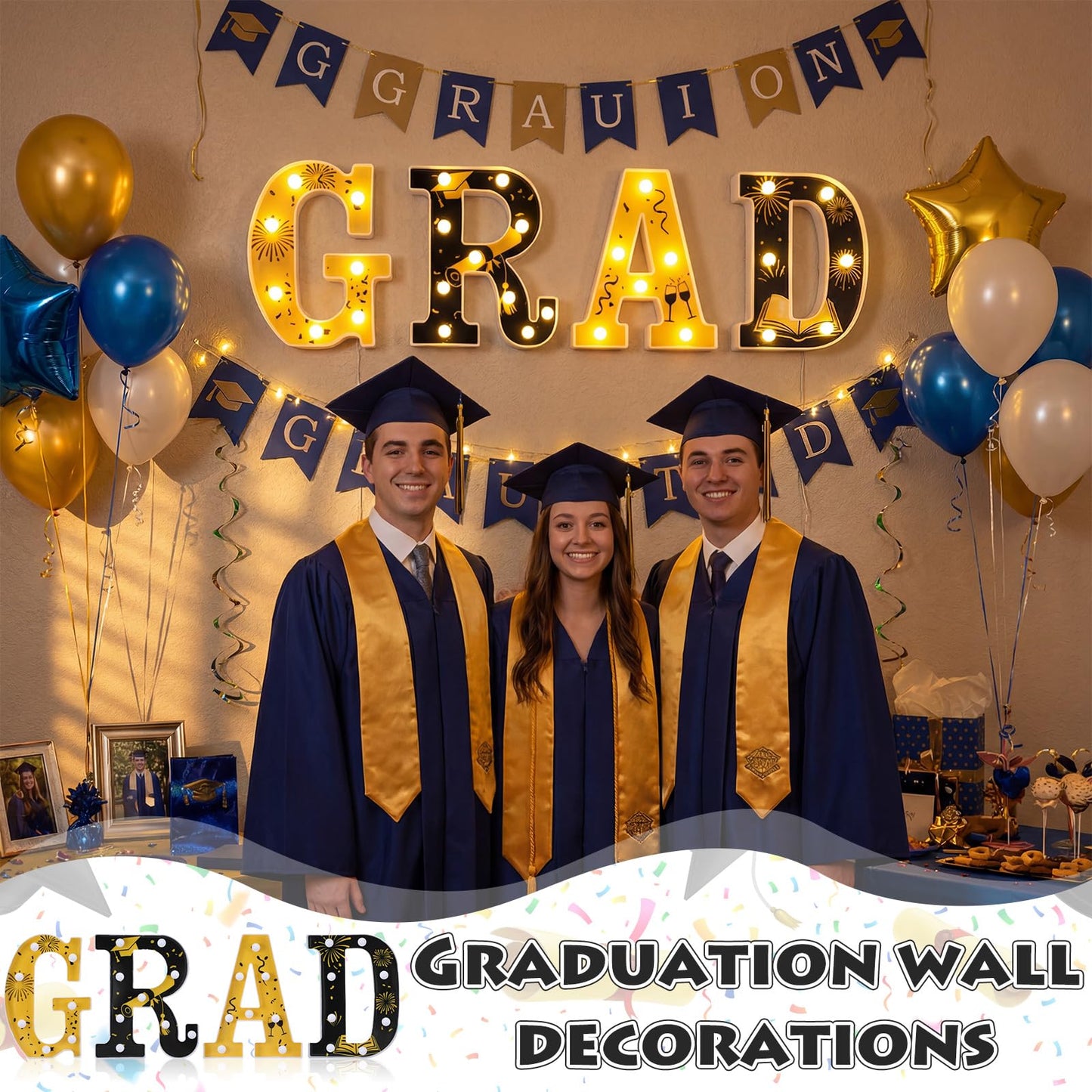 Wettal 2026 Grad Light up Letters for Table, Graduation Party Decorations LED Marquee Grad Letter Lights Sign 8.7 Inches Black and Gold Graduation Centerpieces Ornaments, Batteries Not Included