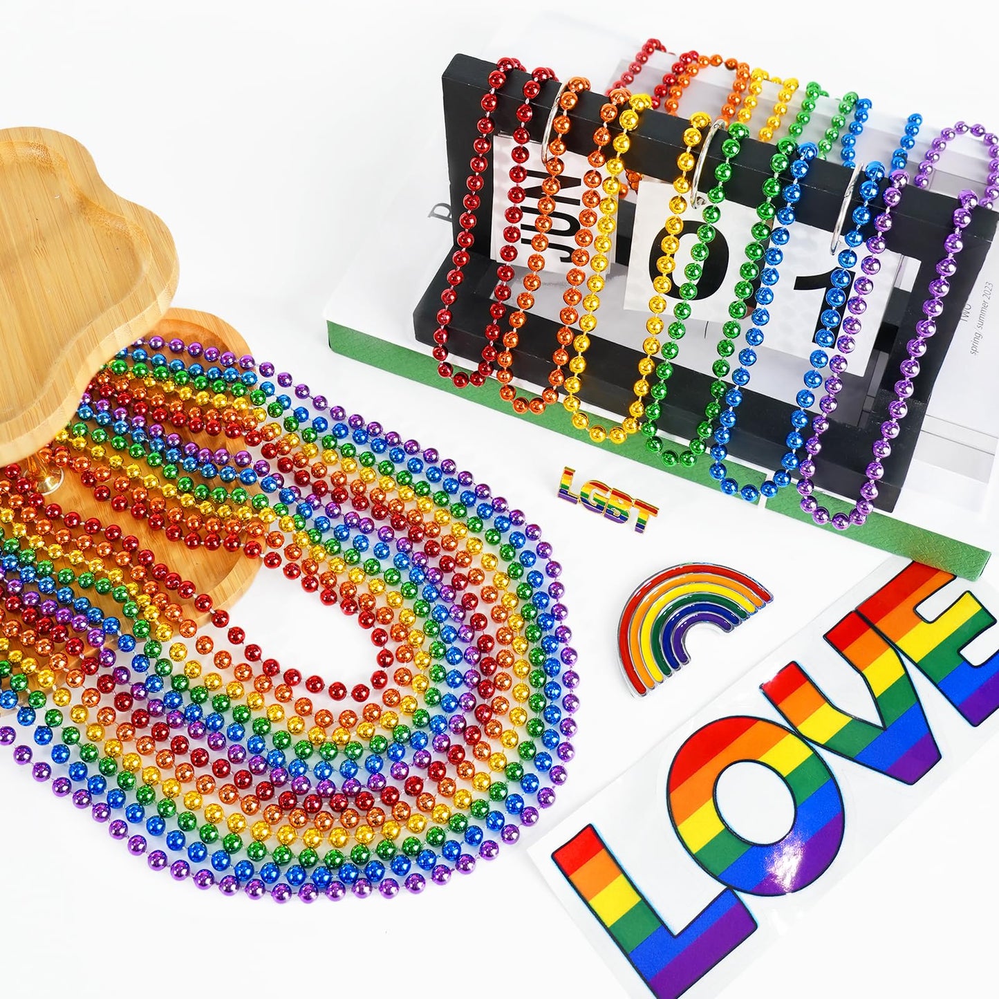 SHAOQINLIN 102 PCS Pride Beads Necklaces, Pride Accessories, Rainbow Beads Necklaces Bulk, Gay Lesbian Pride Month Parade Throws Pride Party Favors in 6 Colors