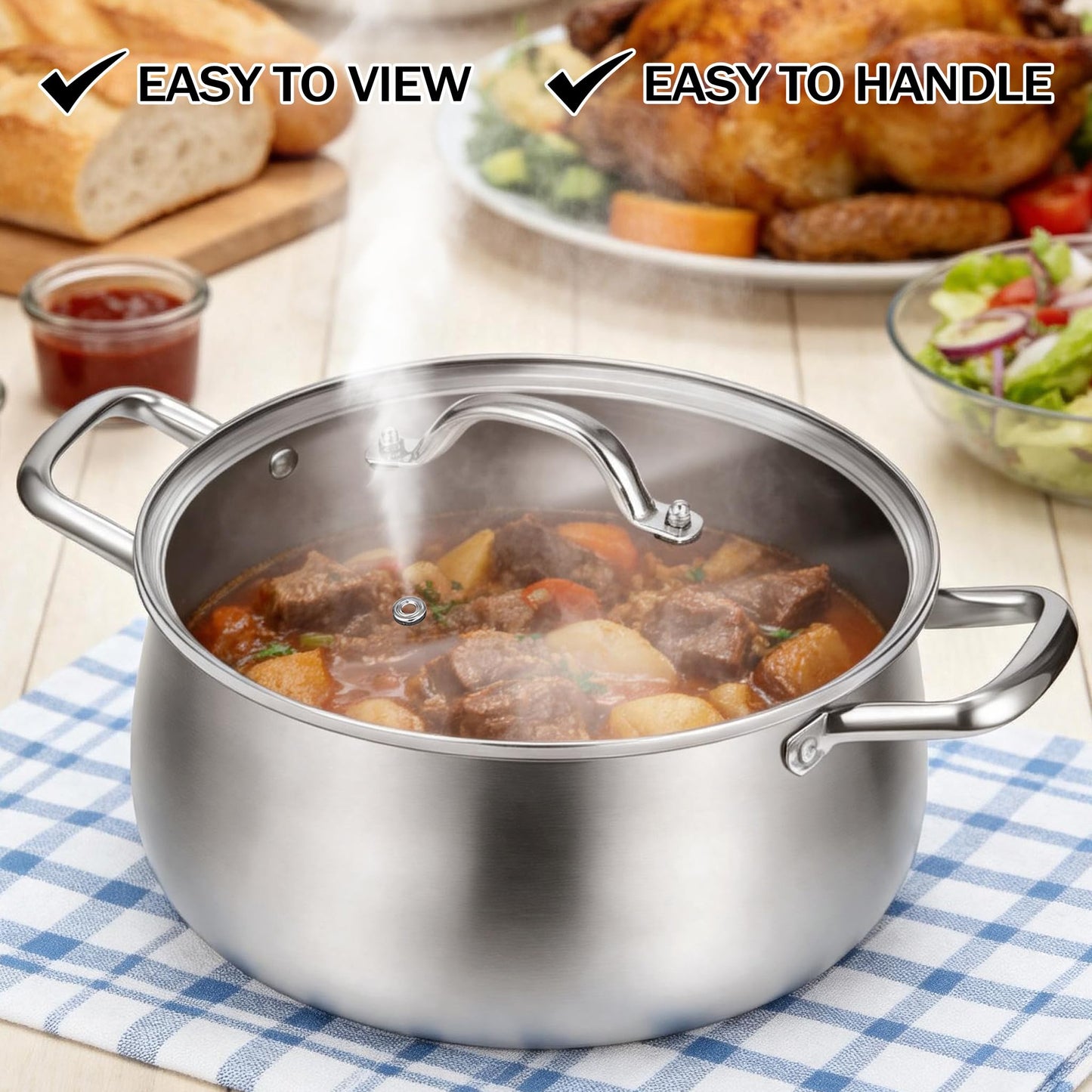 Tifanso Stainless Steel Stock Pot - 8 Quart 3Ply Heavy Duty Large Induction Cooking Pot with Lid for Pasta, Soup, Spaghetti, Nonstick Deep Stockpot, Kitchen Cookware for Stew, Simmer, Canning, Boiling