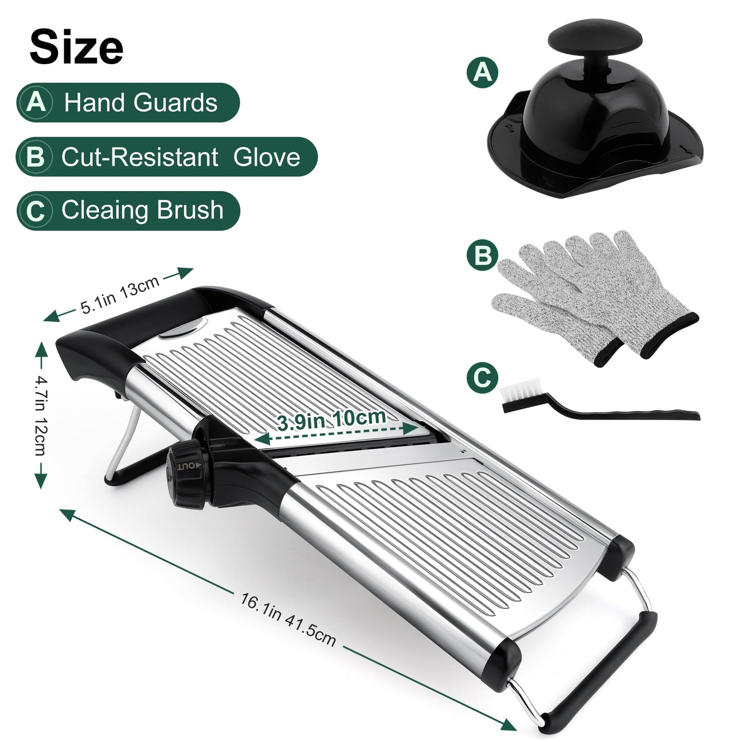 Mandoline Slicer for Kitchen, Adjustable mandoline food slicer, Stainless Steel vegetable slicer with a pair of Gloves