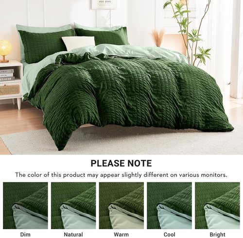 HYMOKEGE Queen Comforter Set - All Season Luxury 7-Piece Bedding in Dark Green/Sage Green