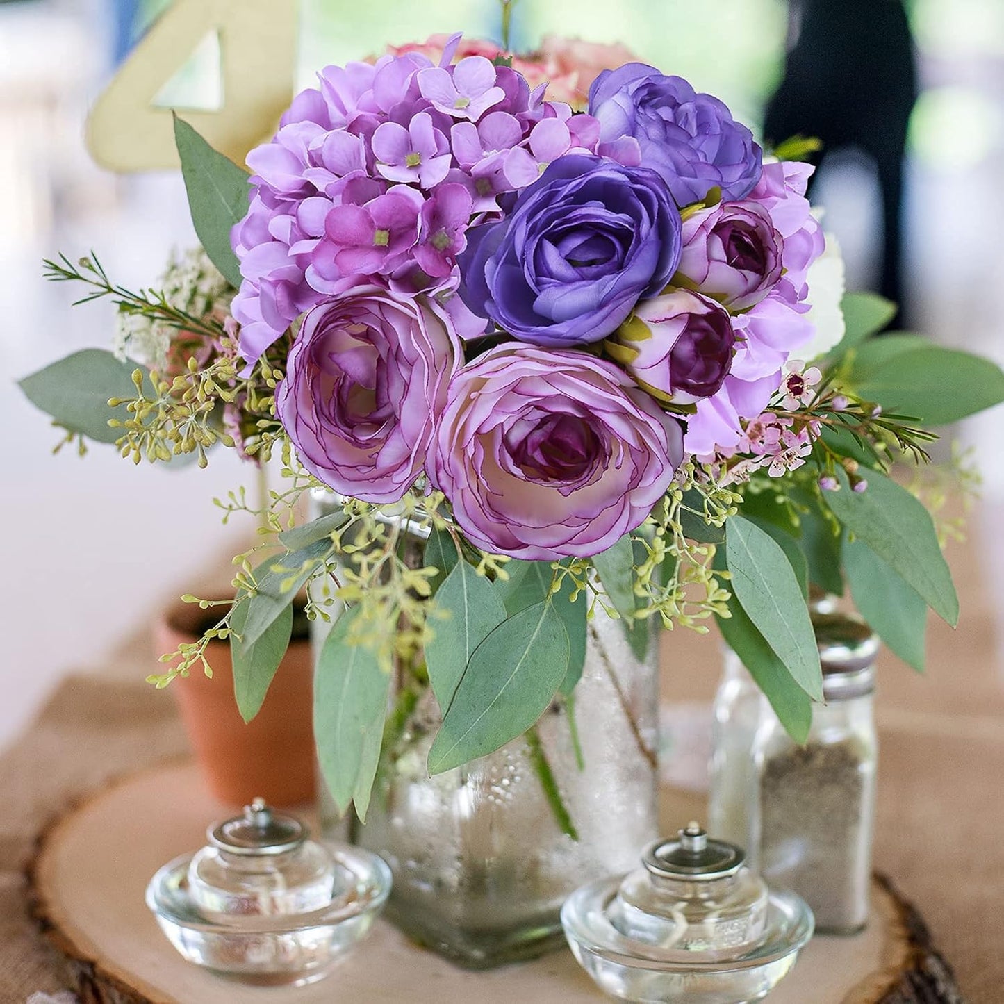 Felice Arts 12" Purple Hydrangea Silk Flowers Bouquet - Artificial Peonies for Wedding, Home Centerpieces