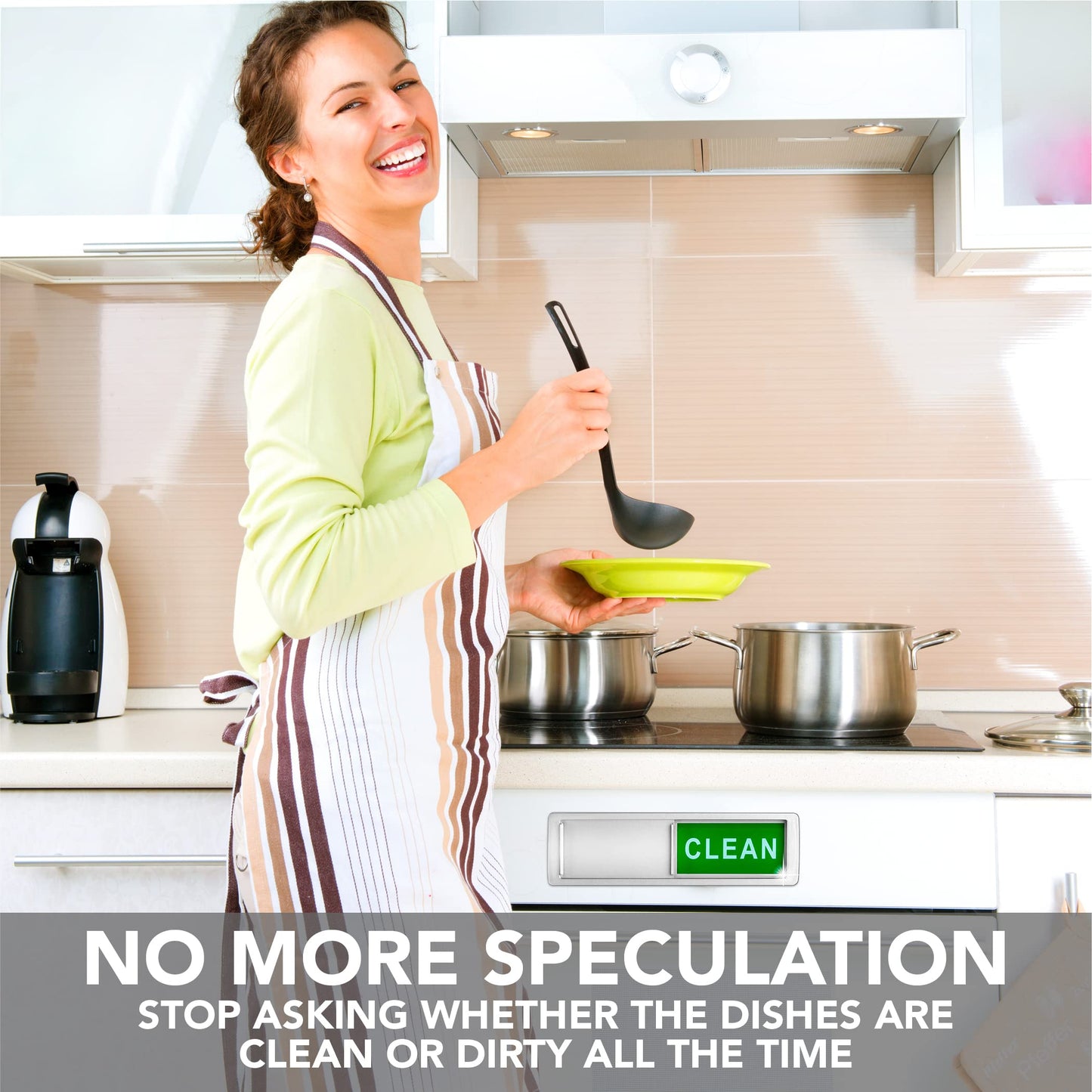 Premium Clean Dirty Dishwasher Magnet, Dirty Clean Sign for Dishwasher Easy to Read and Strong Slide for Changing Signs, Heavy Duty Magnet with Optional Stickers (Red & Green (Silver))