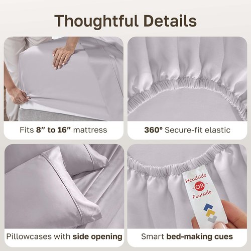 California Design Den Queen Size Cotton Sheet Set - 100% Soft, 400 TC, Deep Pockets, Award-Winning - Dusky Lavender Grey