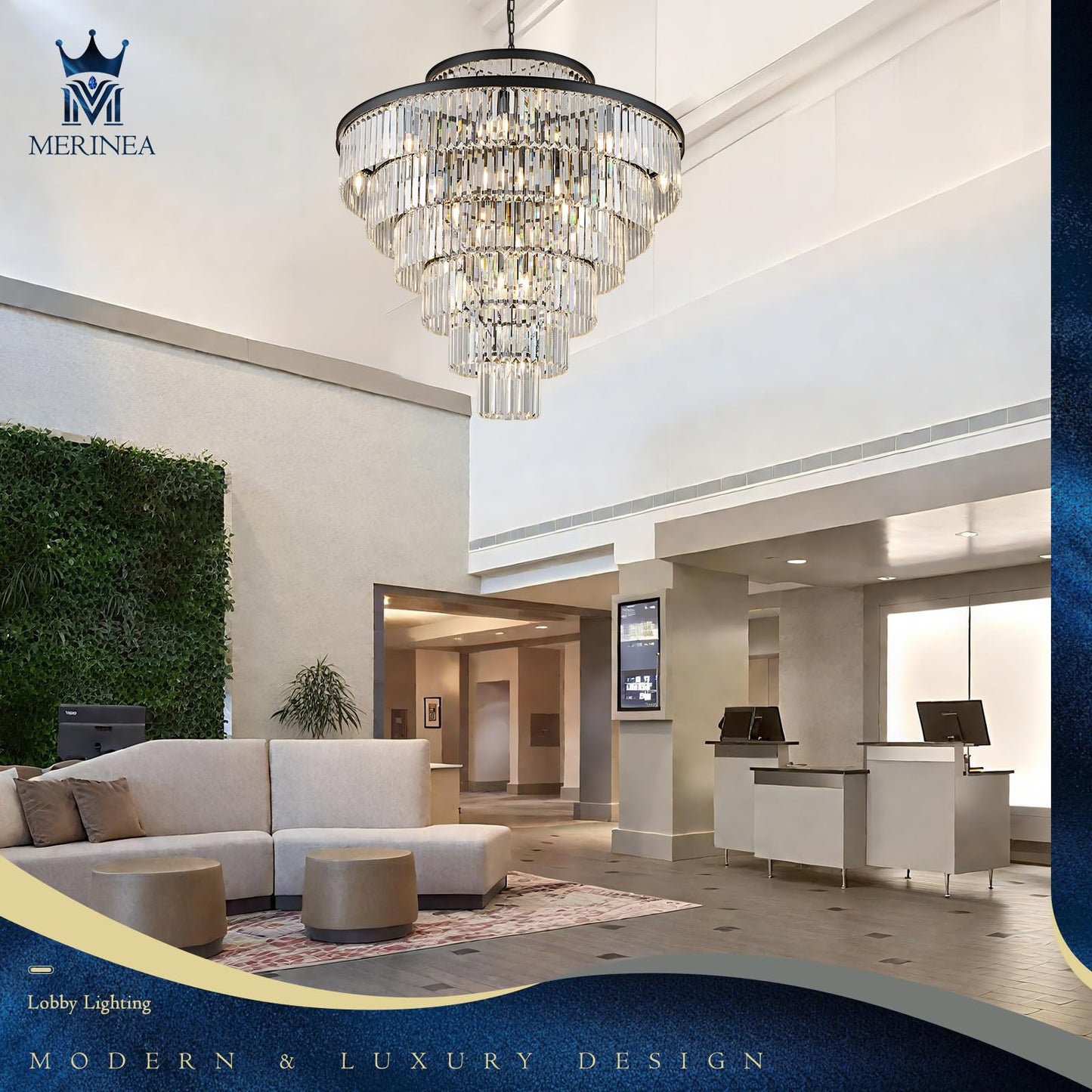 MERINEA Large 40" Black Crystal Chandelier 28 Lights Modern Round Chandeliers for Staircase Luxury 7-Tier K9 Crystal Ceiling Pendant Light Fixture for High Ceiling Living Room Foyer