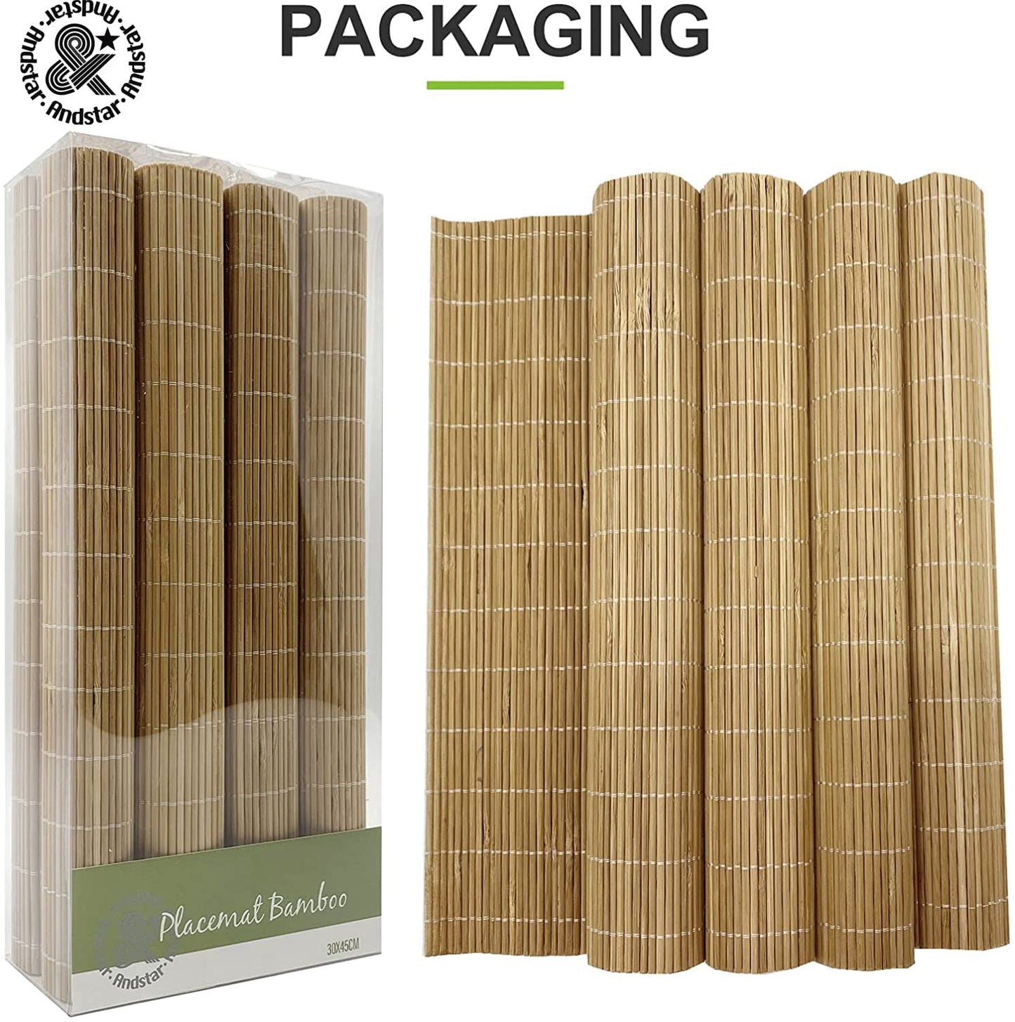ANDSTAR Set of 8 Pcs Bamboo Placemats Sushi Rolling Mat Japanese Style Natural Anti-Slip, Washable Heat-Resistant Table Mats for Dining Room and Kitchen(Brown)