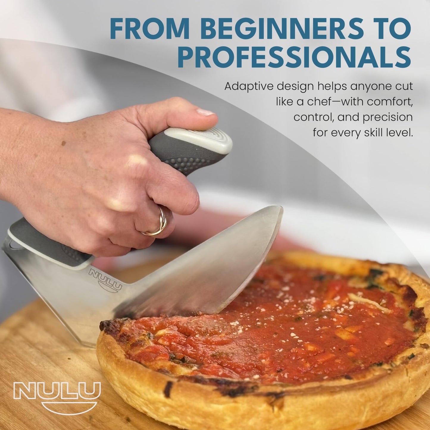 NULU Ergonomic Kitchen Knife for Arthritis & Weak Hands — Adaptive Multi-Grip, Low Strain, Chef's Knife with Sheath