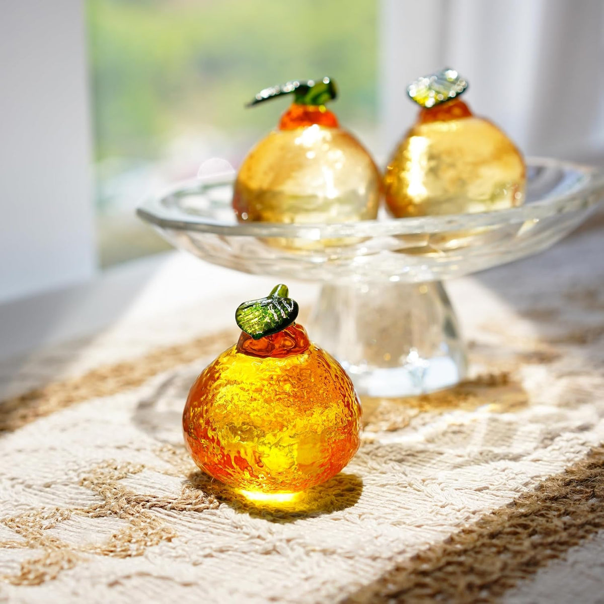 Skiennix 2-Inch Glass Orange Figurine | Hand Blown Crystal Tangerine Art Ornament for Home Decor