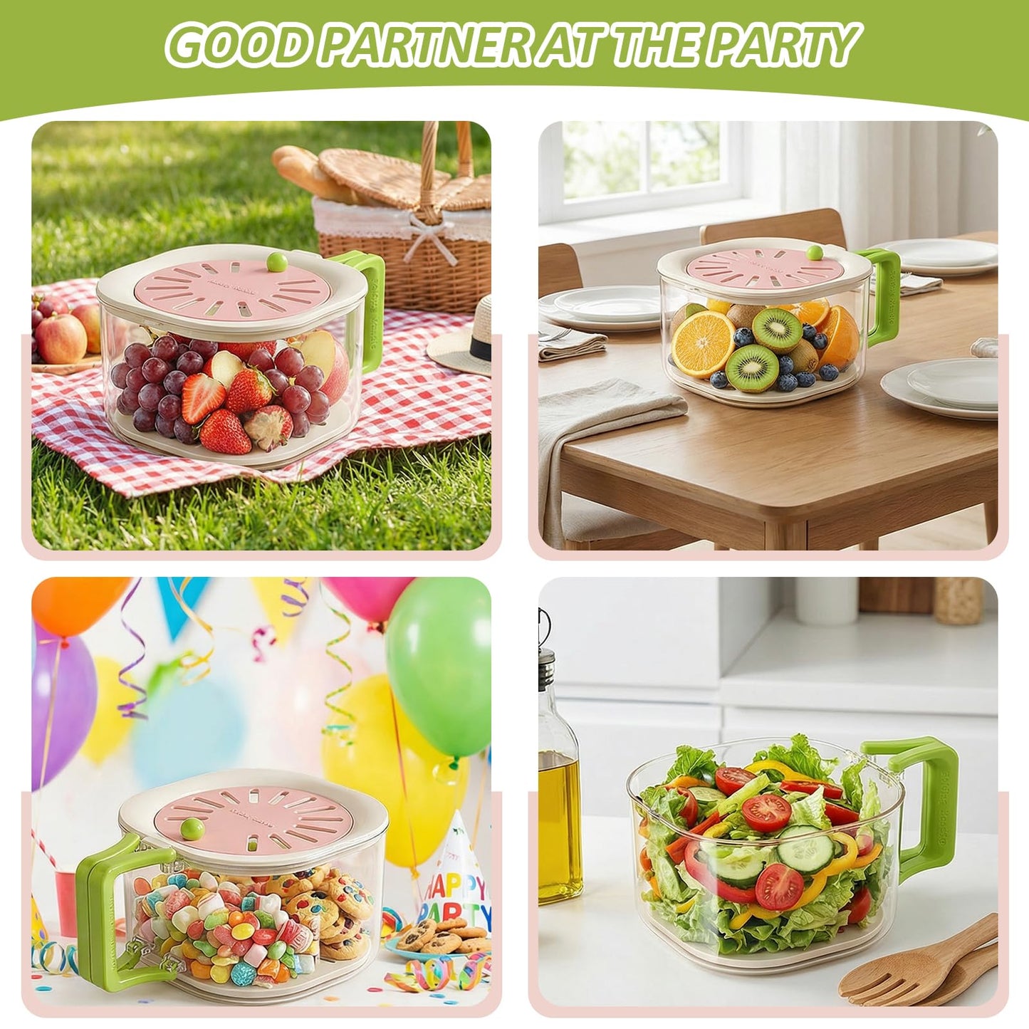 Fruit Vegetable Washing Bowl with Strainer - Multifunctional Berry Container, Produce Washer & Draining Colander Basket with Lid for Fridge Storage