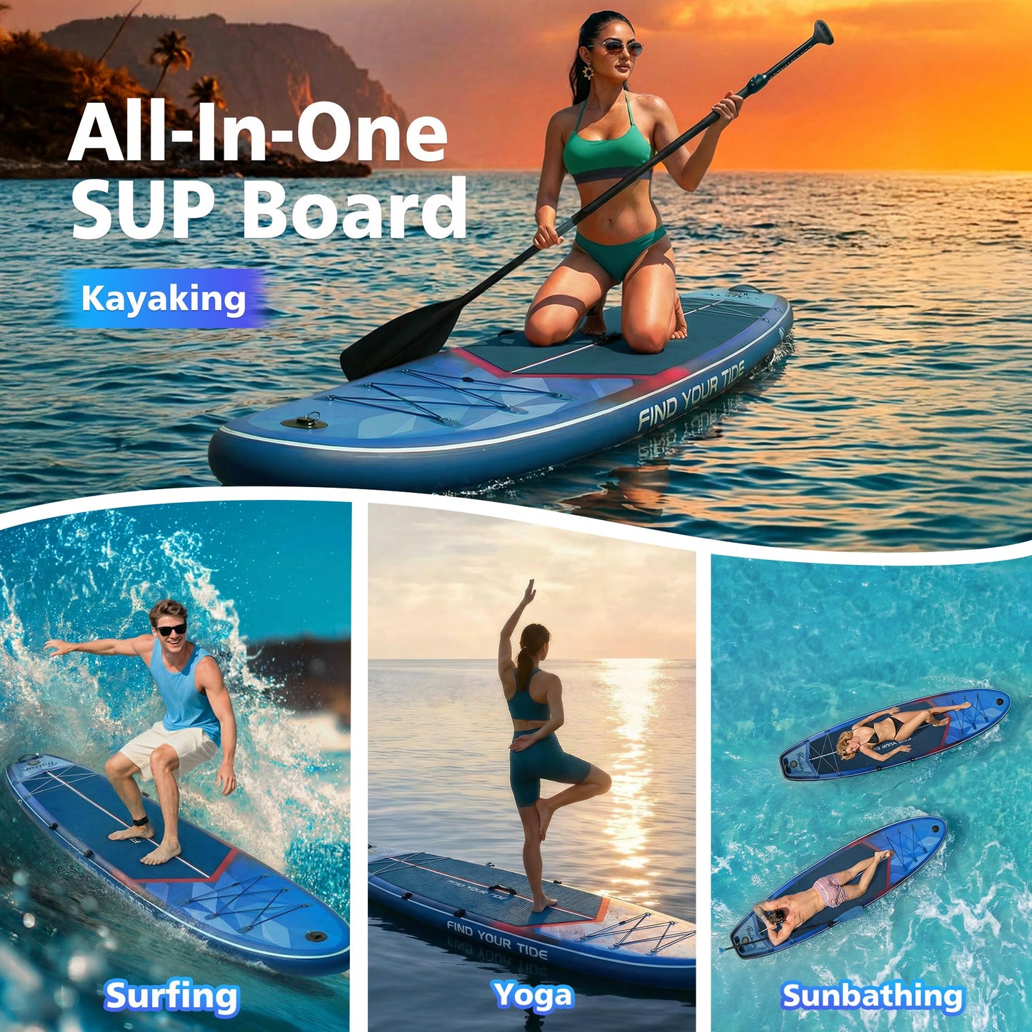 PRAISUN 12’ x 35” Inflatable Paddle Board, 450lbs Extra Wide Stand Up Paddleboard for Youth/Adults of All Skill Levels, Stable SUP with Seat & Full Kit, for Fishing, Yoga, Lake & Ocean, Blue