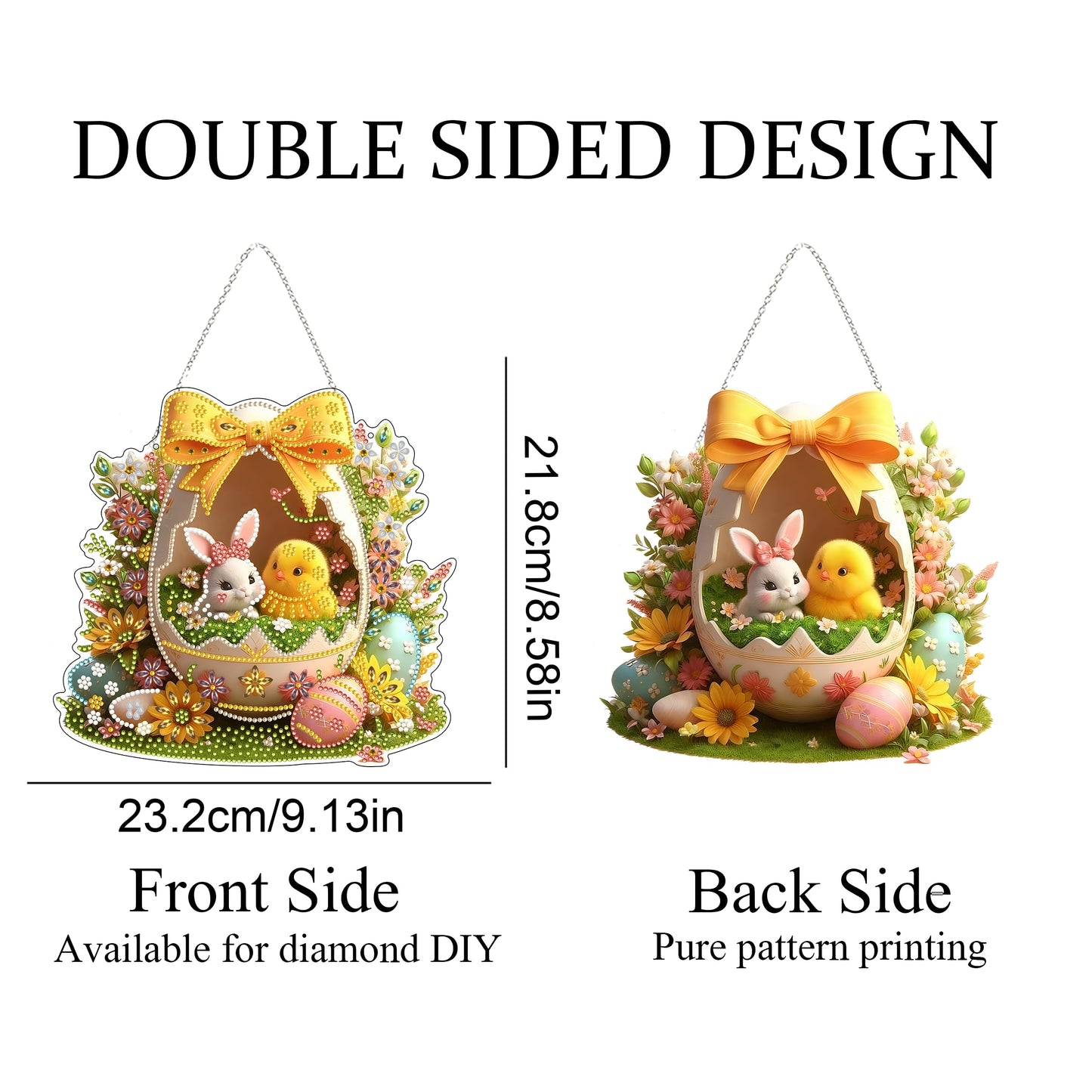 DIY Diamond Art Painting Wreath Kits,Special Shaped Rhinestone Hanging Ornament Diamond Art Window Pendants for Gift Home Garden Wall Hanging Kits,Double Sided (Easter Egg)