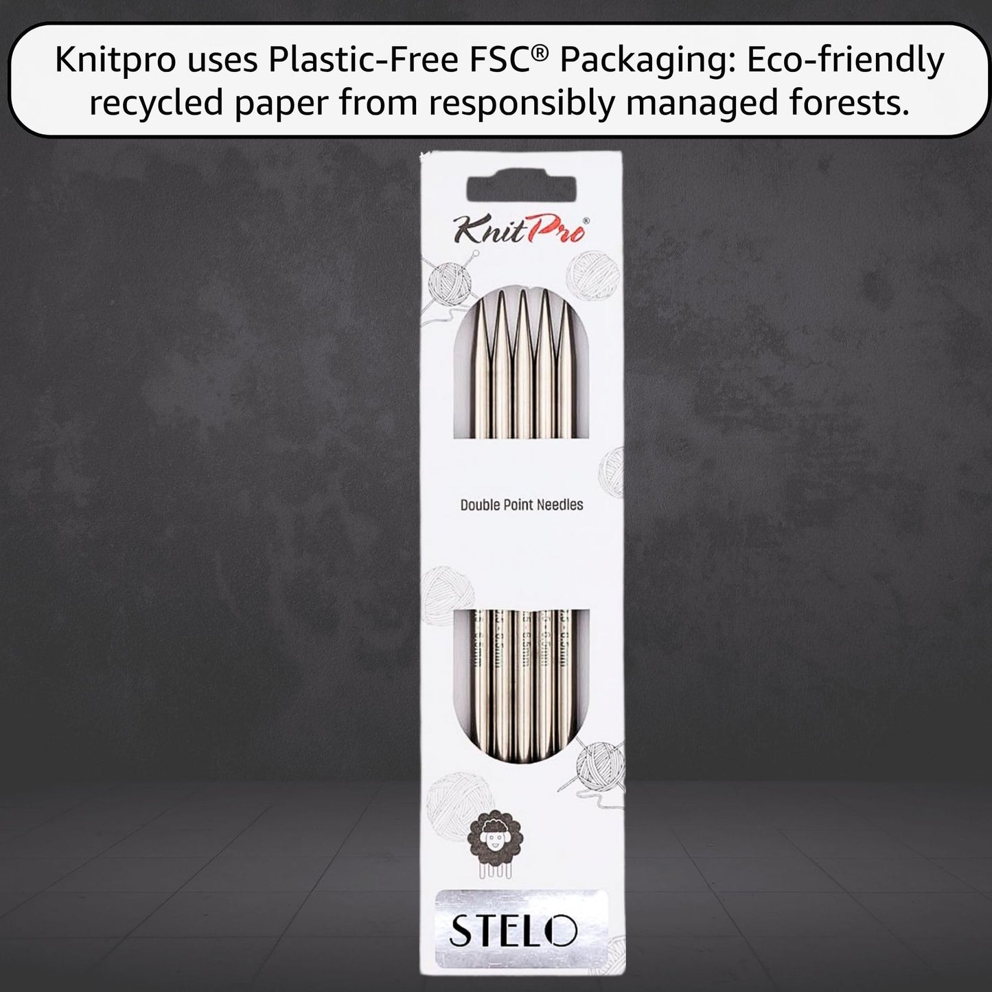 KnitPro Stelo Lace DPN Double Pointed Knitting Needles 6" (15cm) US 10 (6mm) Stainless Steel, Precision Tapered Tips, Smooth Yarn Glide, Ideal for Socks, Hats, & Sleeves, Incl. 10 Stitch Markers