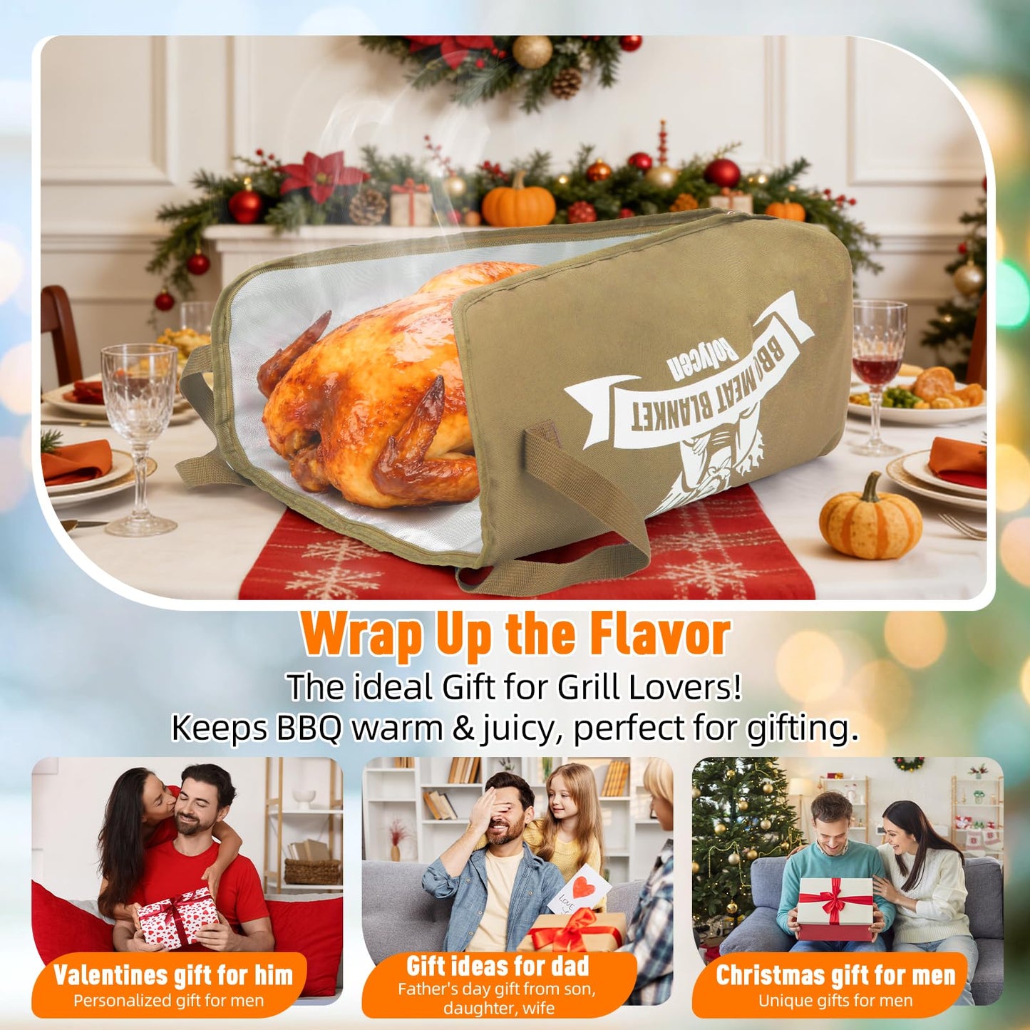Upgraded Insulated BBQ Blanket for Resting Meat-BBQ Smoker Accessories Gifts for Men Dad Husband-Air Fryer/Kitchen/Camping/Baking/Party Essential-Bag for Brisket/Steak/Pork Shoulder/Turkey (21inch)