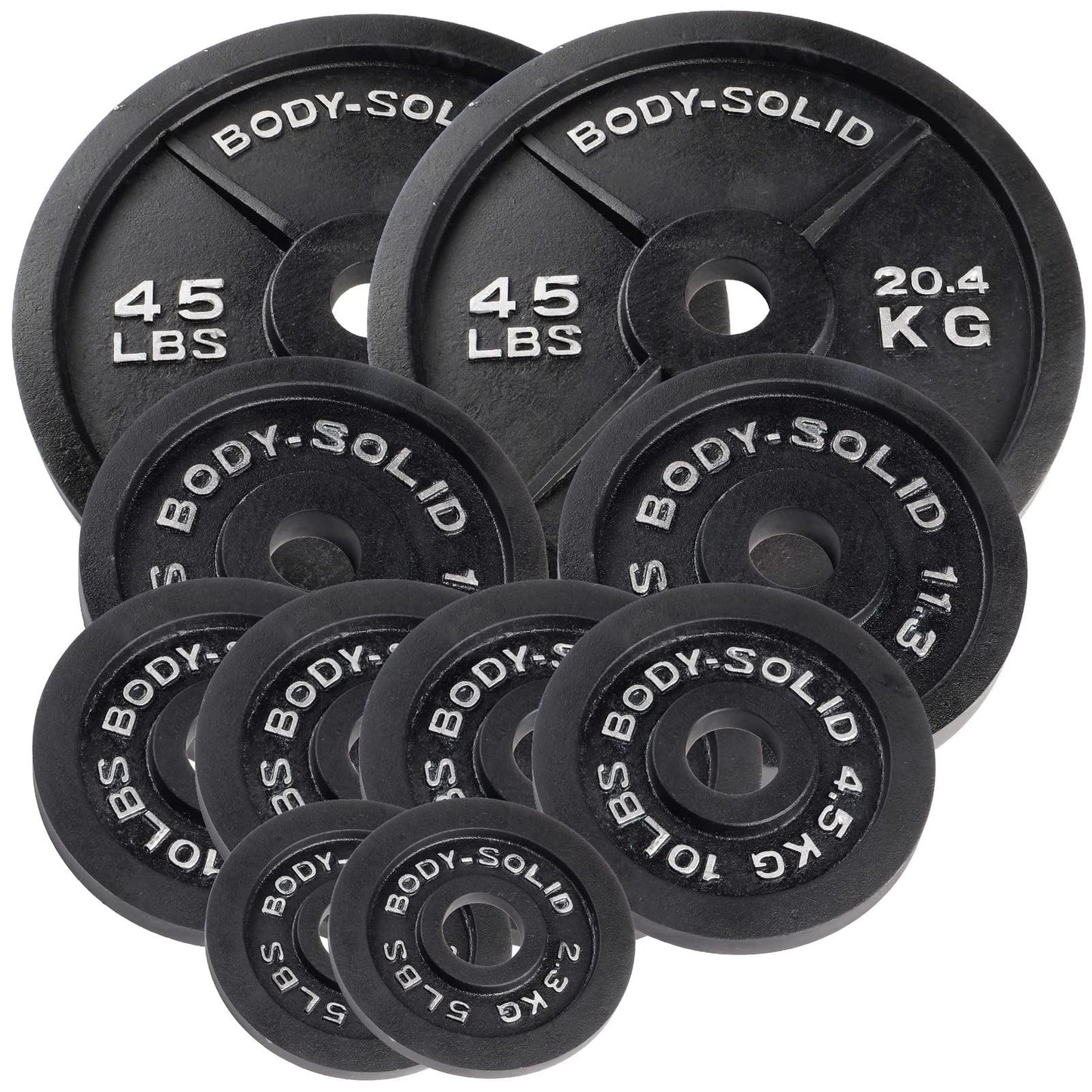 Body-Solid Cast Iron Olympic Weight Plate Set, Free Weights Dumbbell Plates with 2 Inch Standard Hole for All Olympic Barbell Types, 190 lb Total Weight Sets, Midnight Black