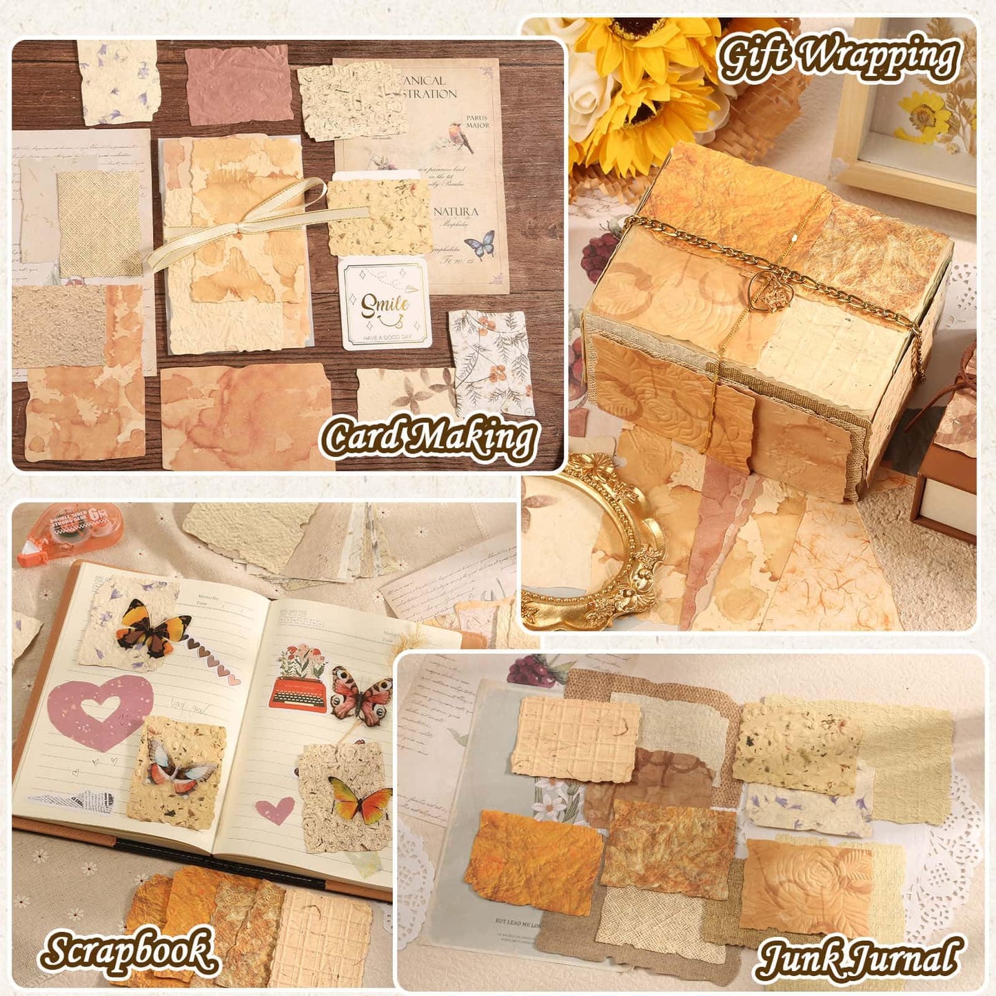 226 Sheets Vintage Scrapbook Paper Kit with Photo Tapes, Textured Scrapbooking Supplies Craft Paper for Junk Journal Supplies Planner Mixed Collage Materials Embellishments