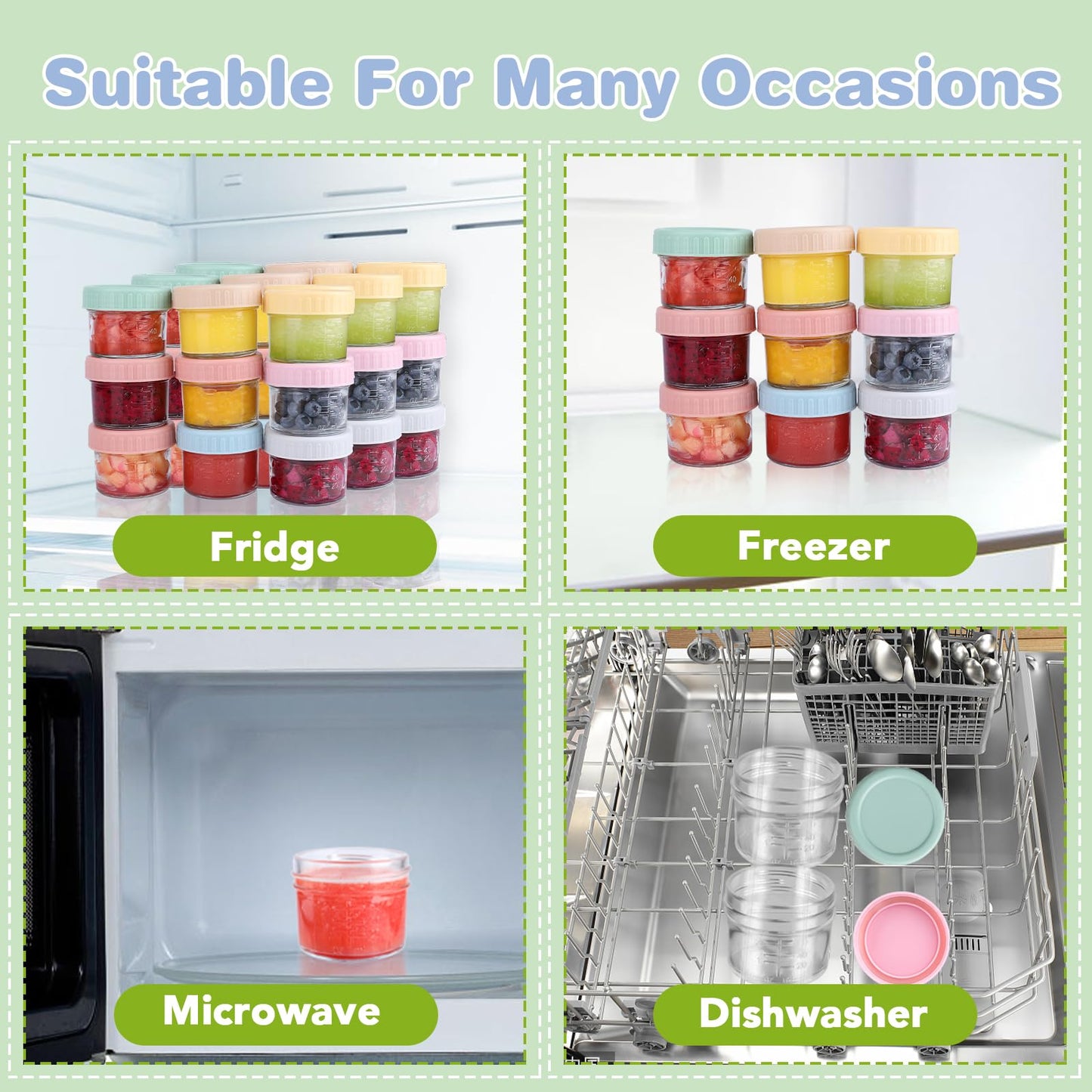 RowinsyDD 5 Pack Glass Baby Food Storage Containers, 4 oz Leakproof Baby Food Jars with Lids, Small Glass Food Containers for Infant Baby, Freezer & Microwave Safe, BPA Free